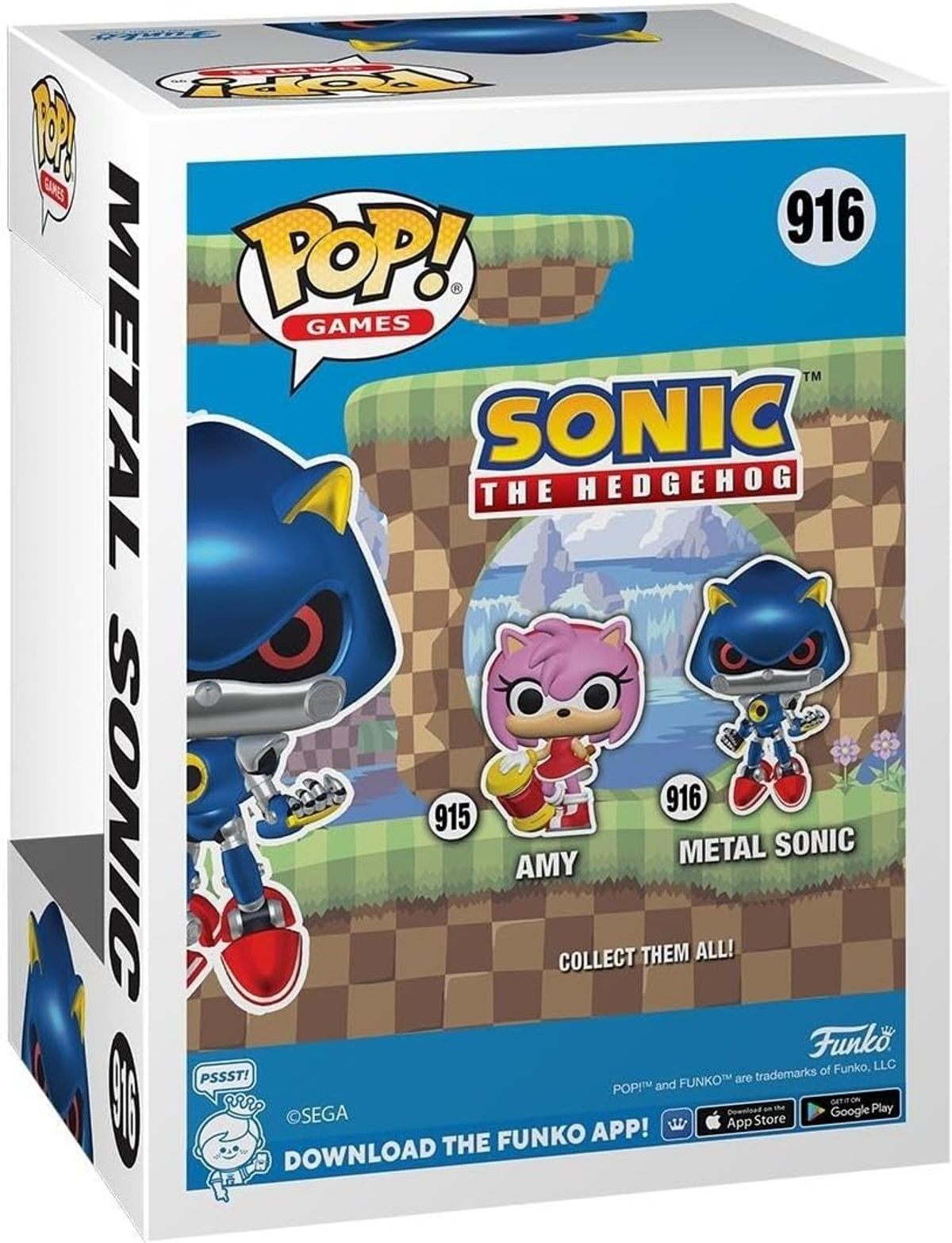Caja Funko Pop! con personajes de Sonic. Metal Sonic, Amy y Sonic.