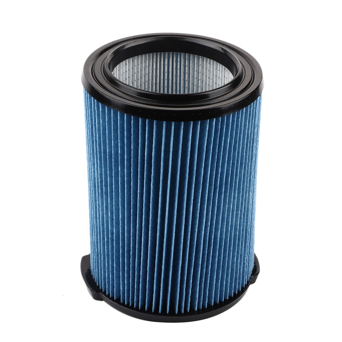 Ein blauer und schwarzer zylindrischer Luftfilter.