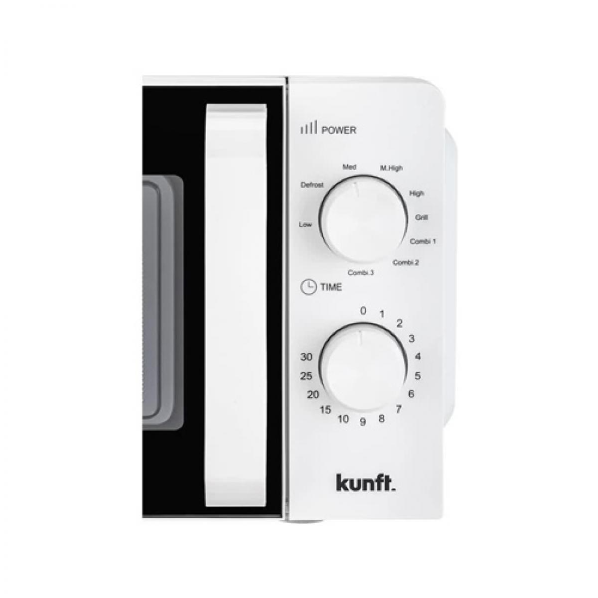 Panel de control de microondas con ajustes de potencia y tiempo. Perillas para descongelar y cocinar.