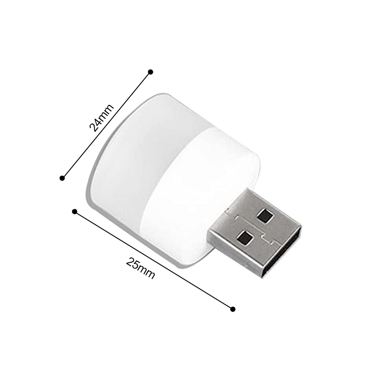 Ein weißer USB-C-Adapter mit den Maßen 24 mm x 25 mm. Ein USB-Anschluss ist sichtbar.