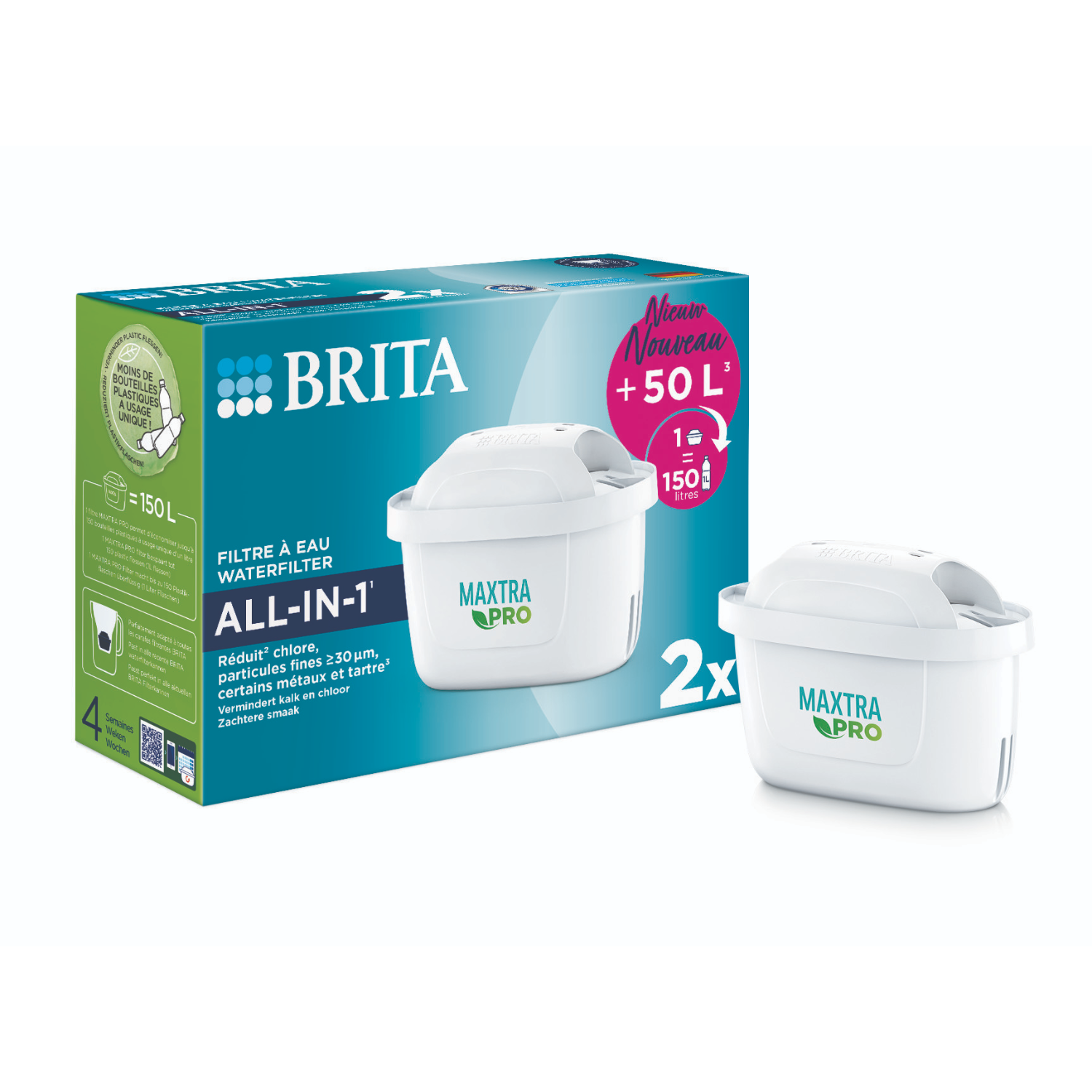 Pudełko z filtrem do wody i filtr. Na pudełku i filtrze napis Brita.