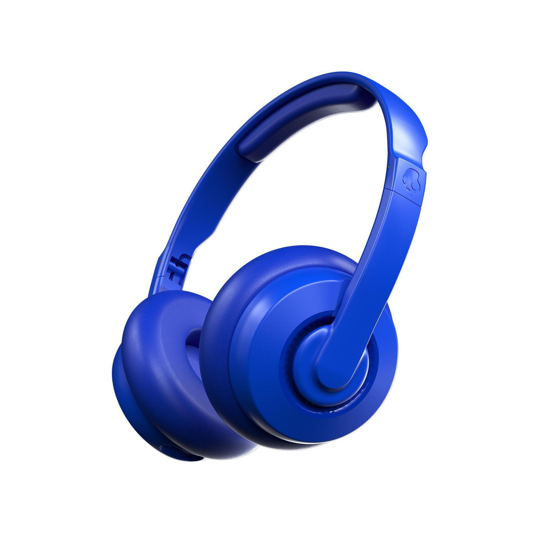 Cuffie blu over-ear, isolate su sfondo bianco. La foto è stata scattata in studio.