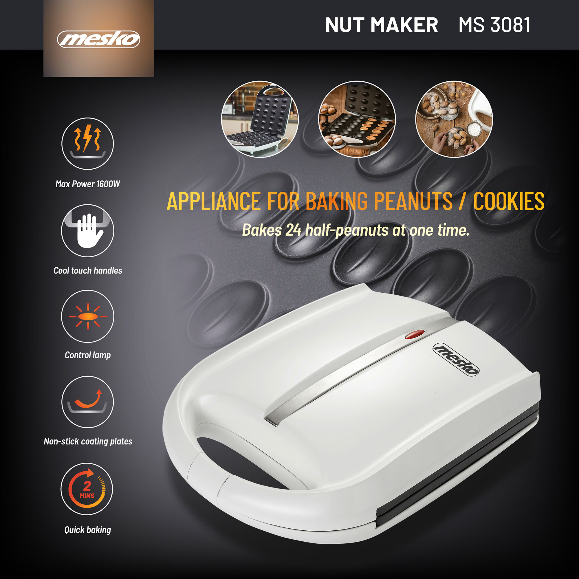 Una máquina para hacer nueces blanca con la marca mesko.