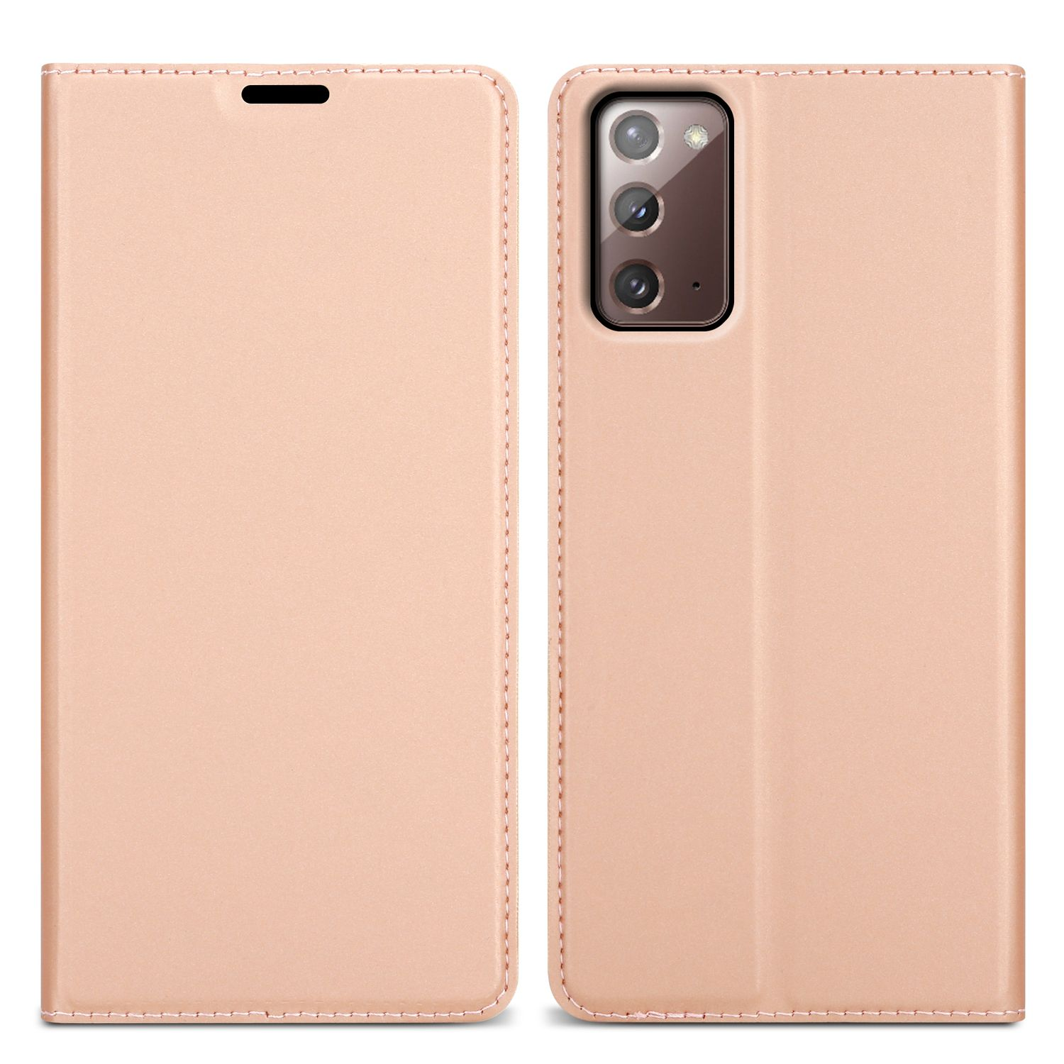 Custodia rosa. Testo: Note 20. Custodia a sinistra. Telefono a destra.