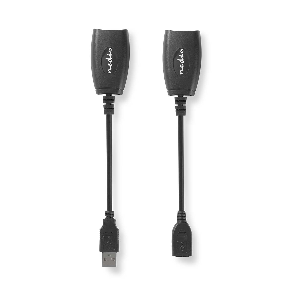 Due adattatori USB neri con il logo NEDIS. Uno è USB-A, l'altro USB-C.