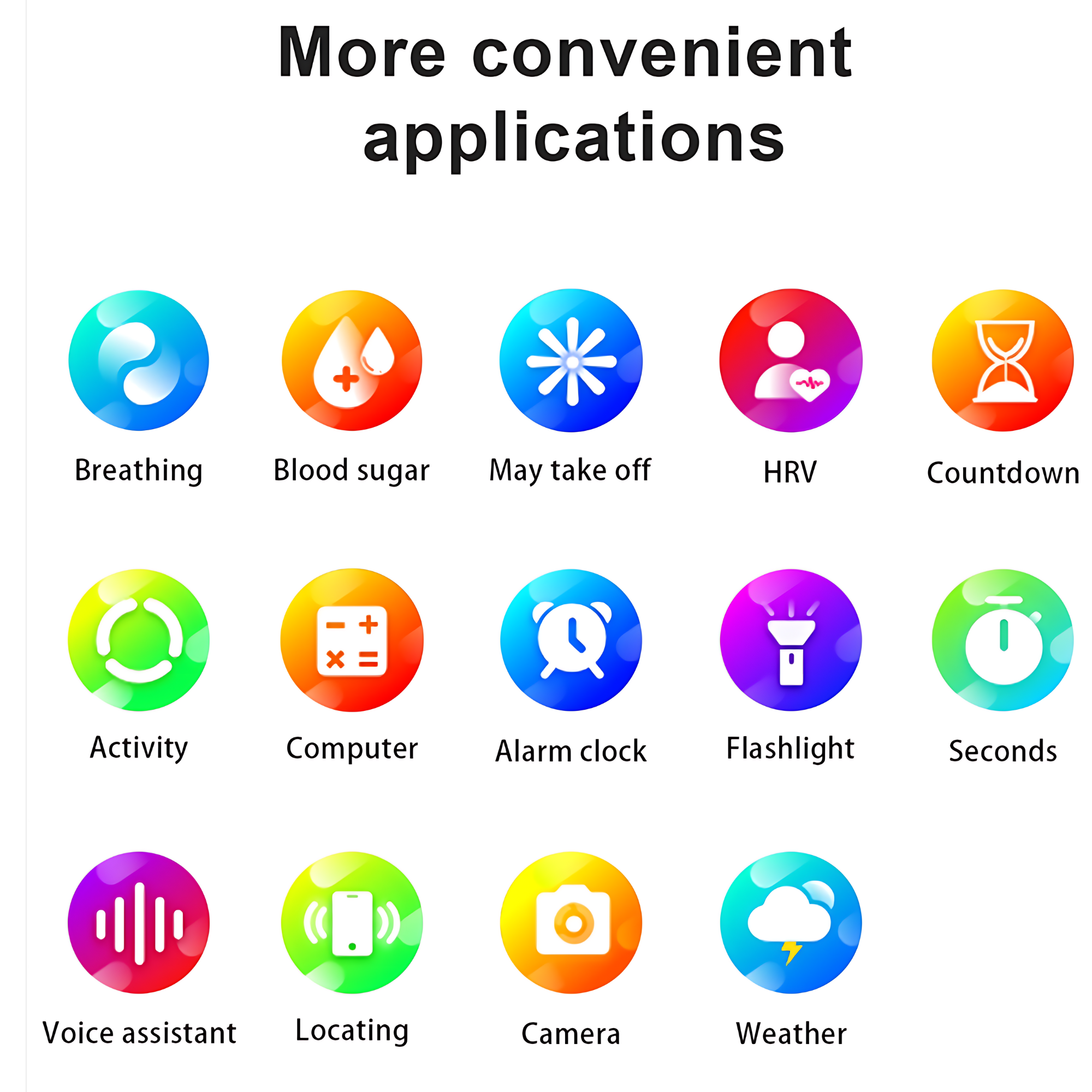 Ikony reprezentujące różne aplikacje, w kolorowym okrągłym wzorze. Tekst jest w języku angielskim.