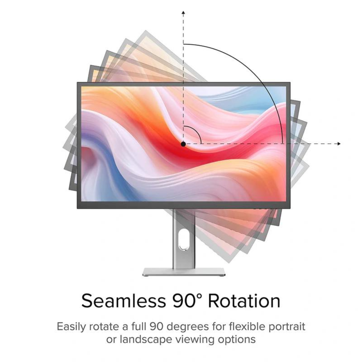 Monitor z kolorowym wyświetlaczem. Tekst: Płynny obrót o 90°.