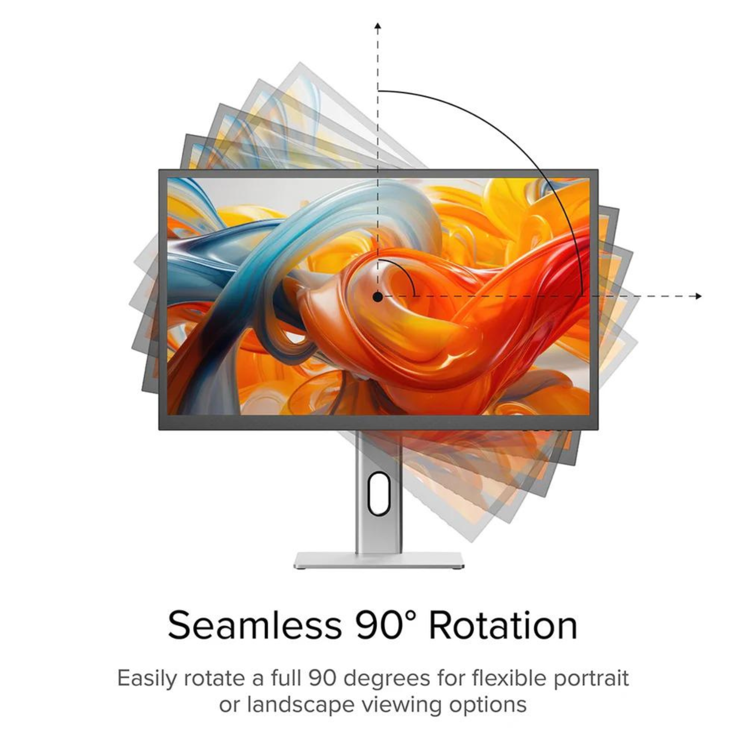 Monitor komputera z kolorową sztuką abstrakcyjną. Monitor obraca się o 90 stopni.