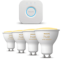 MediaMarkt PHILIPS HUE Starterspakket GU10 met 4 Spotjes Wit - Incl. 1 Hue Bridge, Hue White Ambiance aanbieding