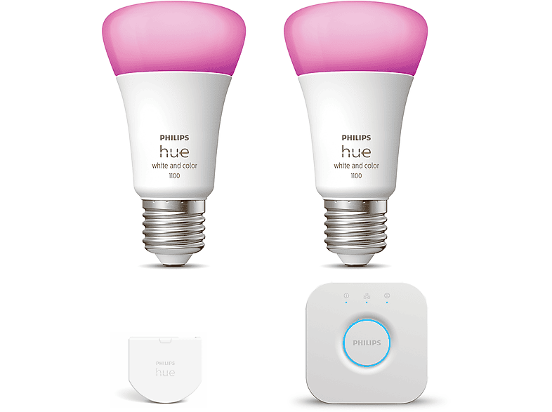 PHILIPS HUE Kit de démarrage Avec 2 ampoules globe large (G125) à filament E27 Or | Comprend 1 Hue Bridge, Hue White Ambiance