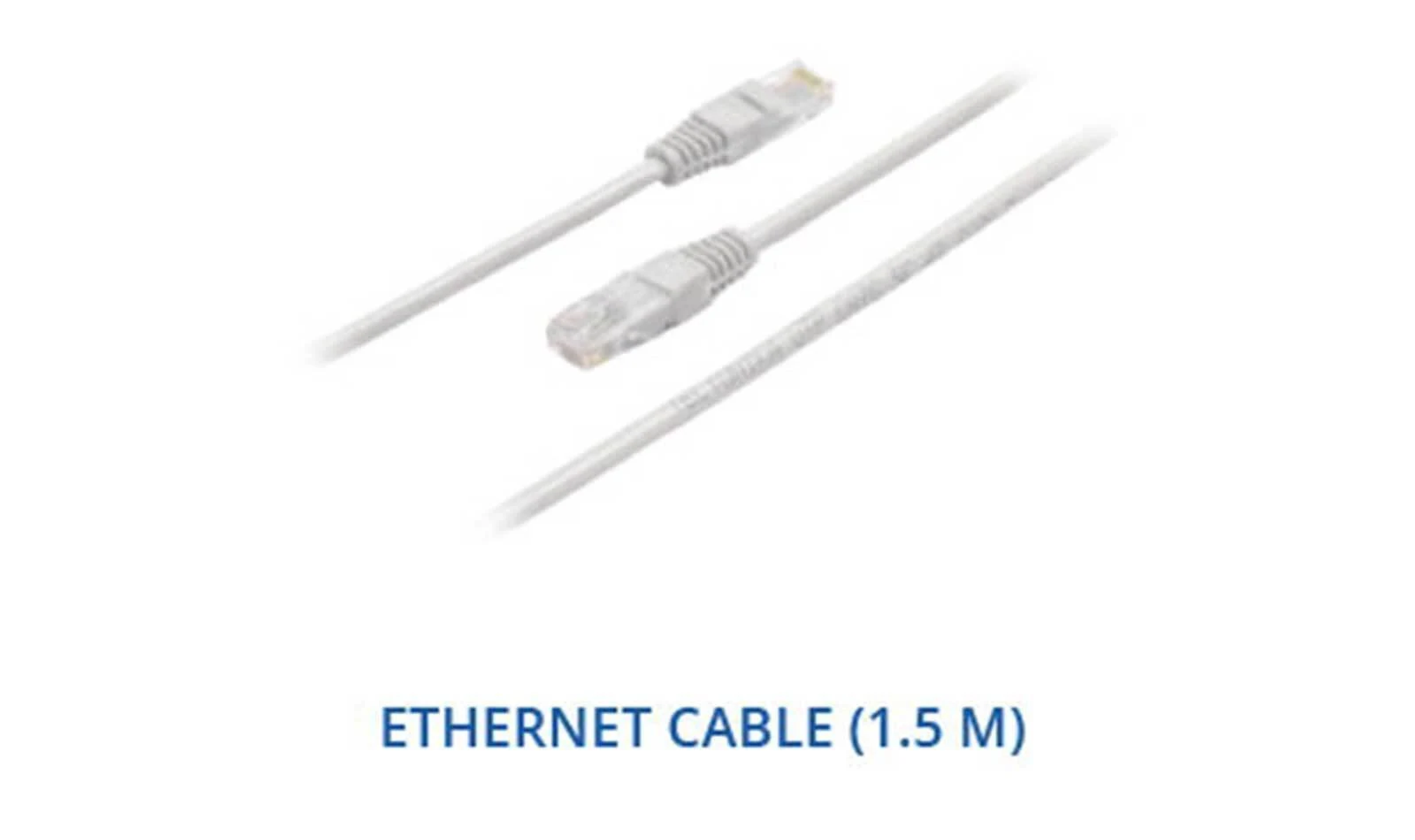Biały kabel Ethernet z wtyczkami na białym tle z tekstem na dole.