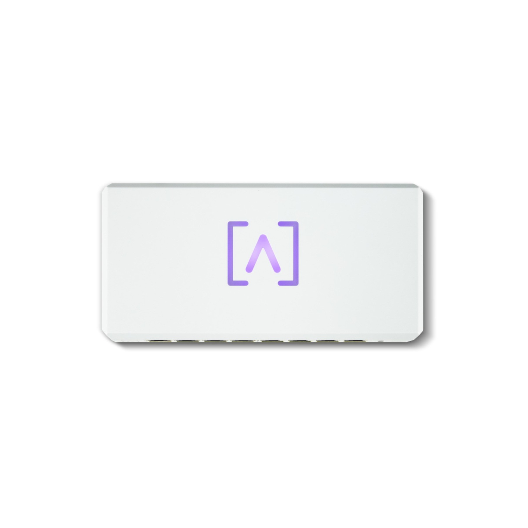 Dispositivo bianco con logo viola. Il logo è una lettera A stilizzata.