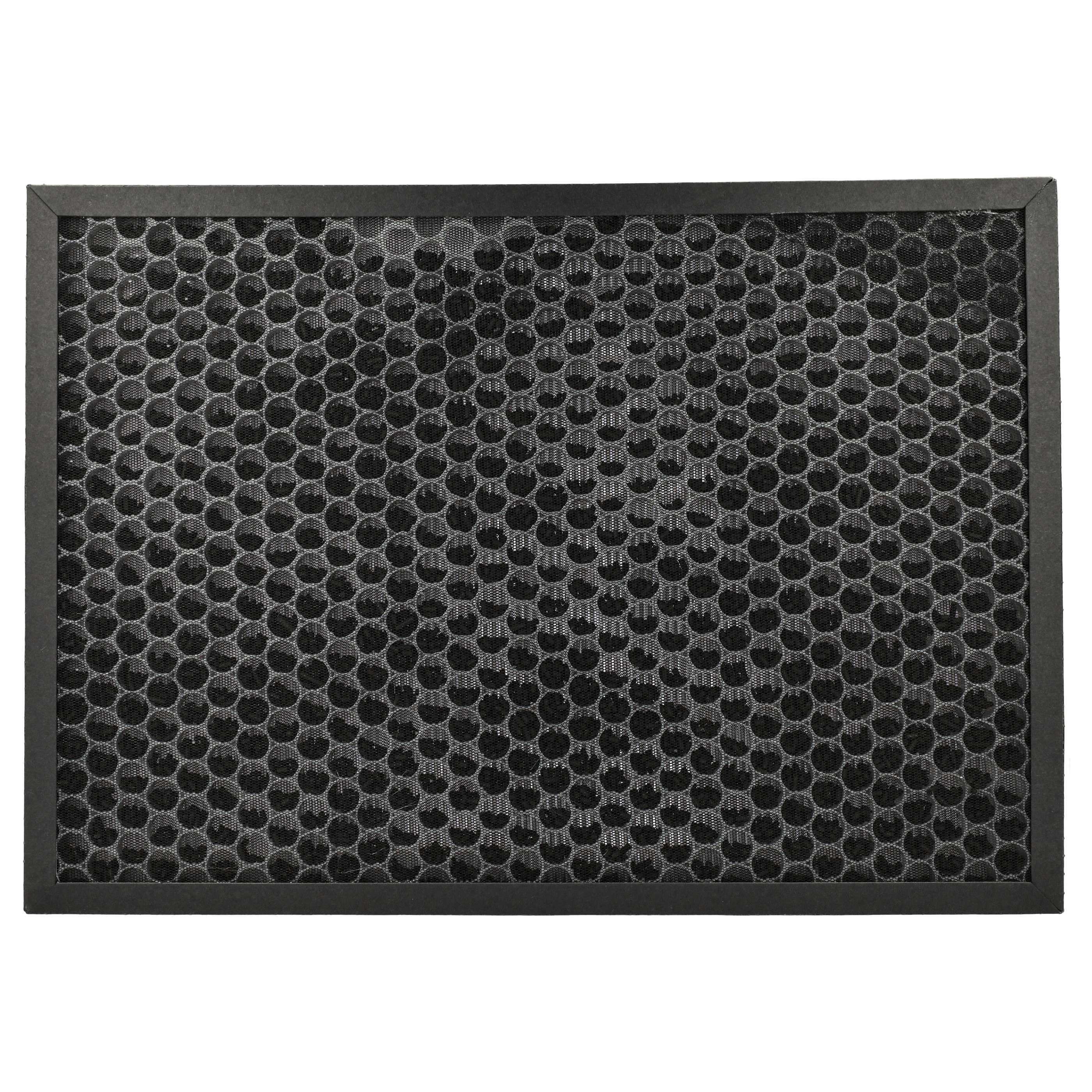 Schwarzer Luftfilter mit schwarzem Rahmen und Wabenmuster.