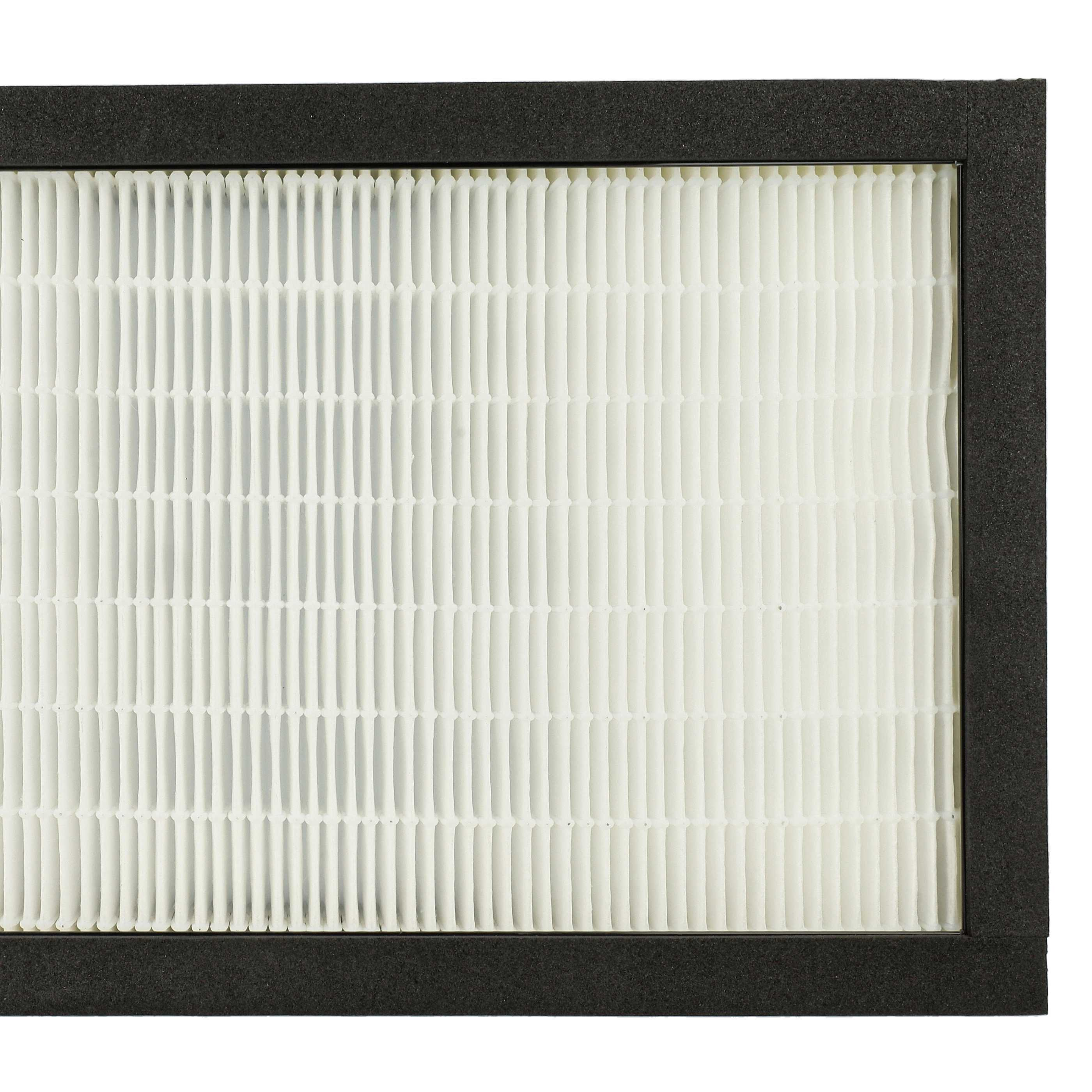 Nahaufnahme des weißen Luftfilters mit schwarzem Rahmen. Vertikale Rippen sichtbar.