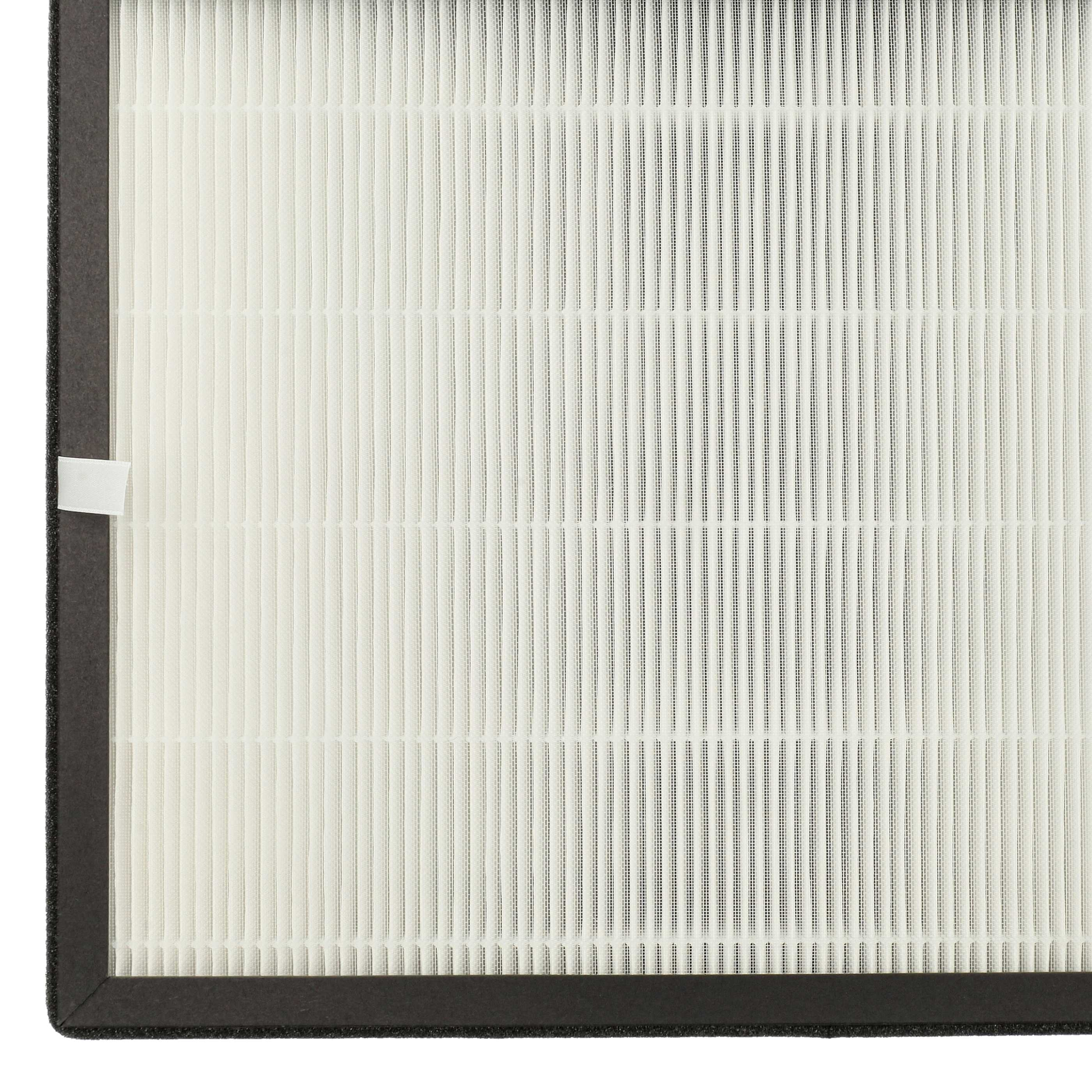 Luftfilter mit weißem Filtermedium und schwarzem Rahmen. Nahaufnahme.