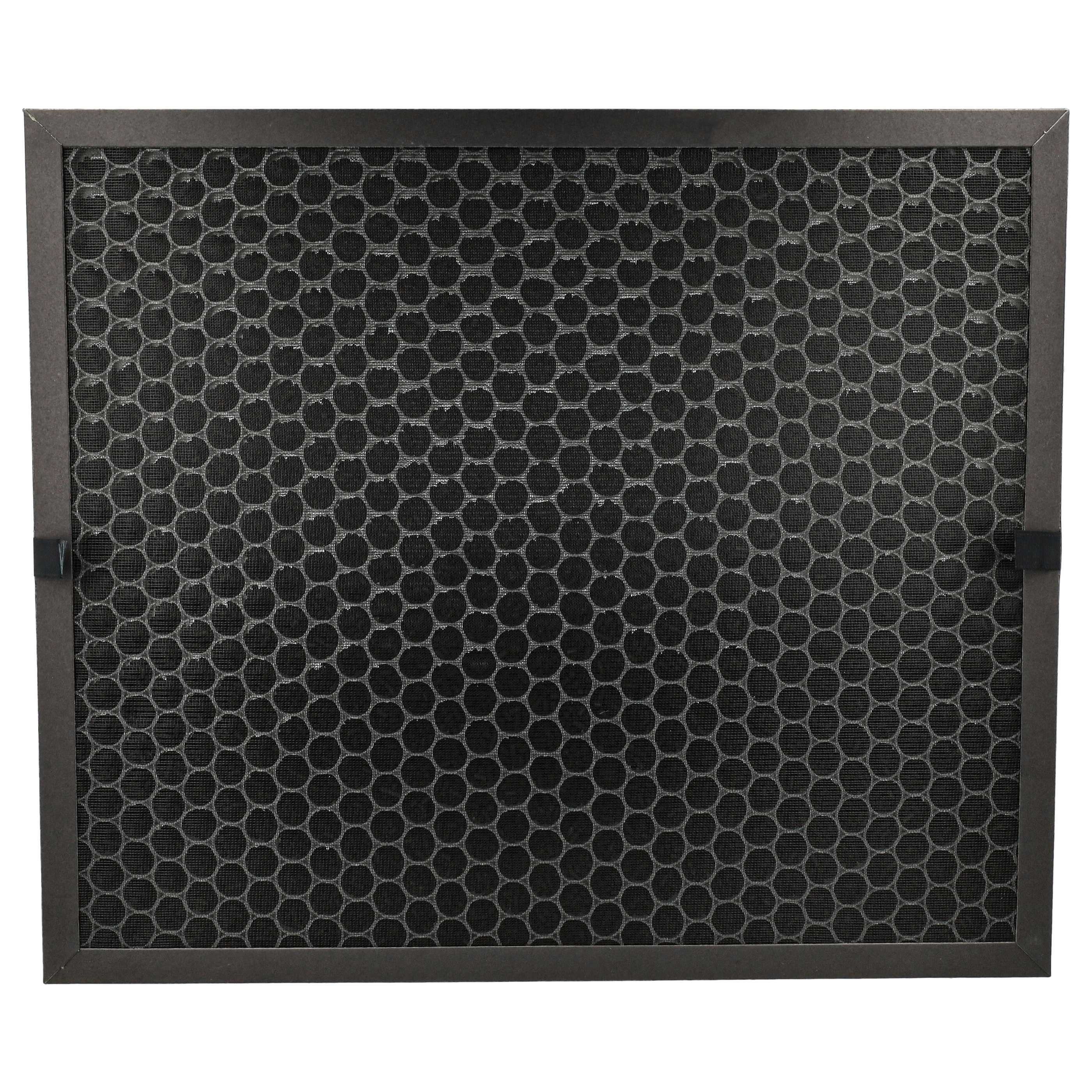 Schwarzer Luftfilter mit Wabenmuster, in einem schwarzen Rahmen.
