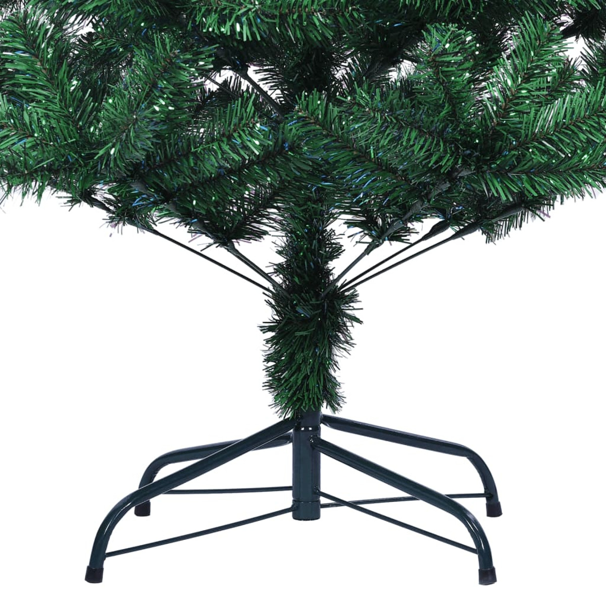 Sockel eines grünen künstlichen Weihnachtsbaums mit Metallständer; weißer Hintergrund.