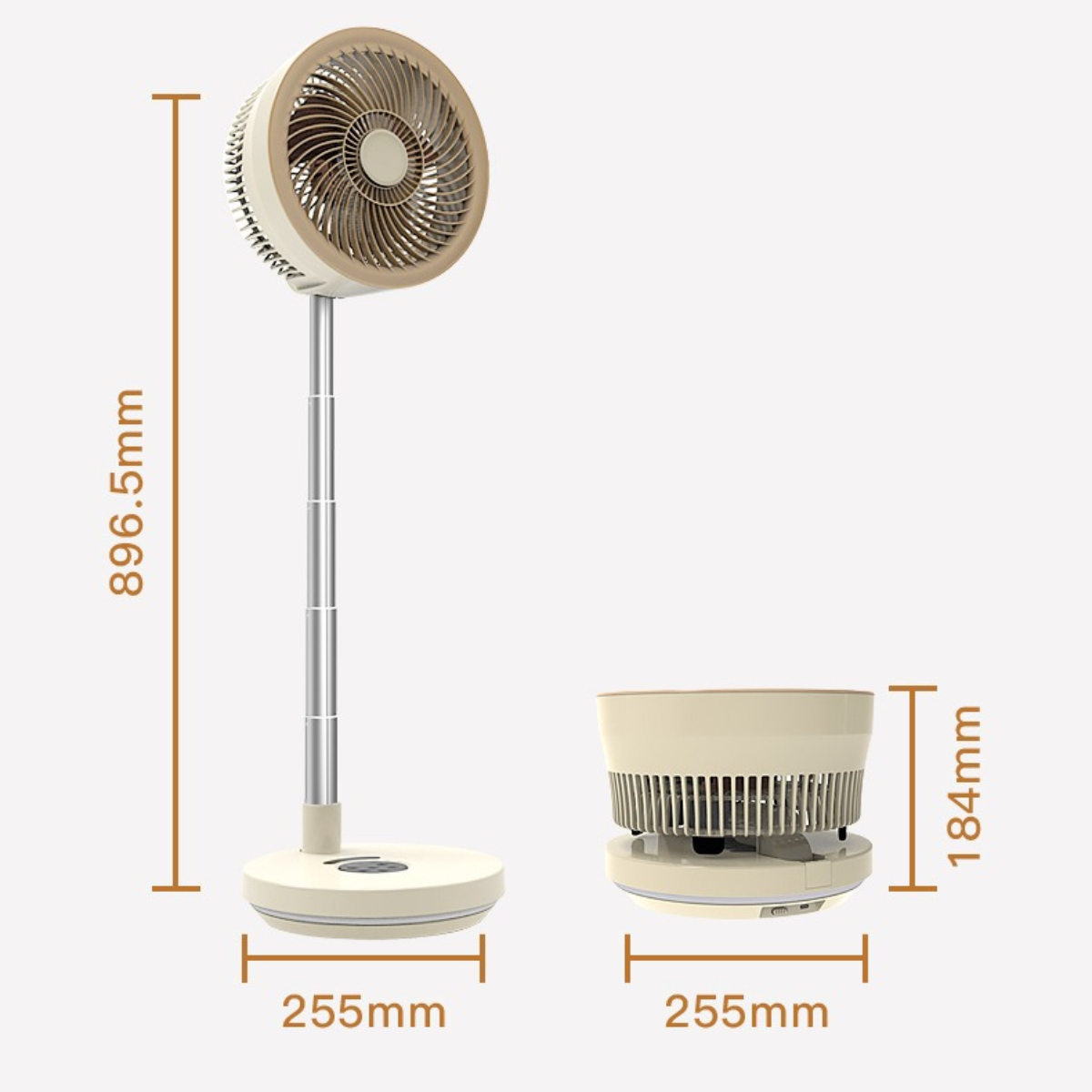 Standventilator mit kreisförmigem Sockel und separater Lüftereinheit.