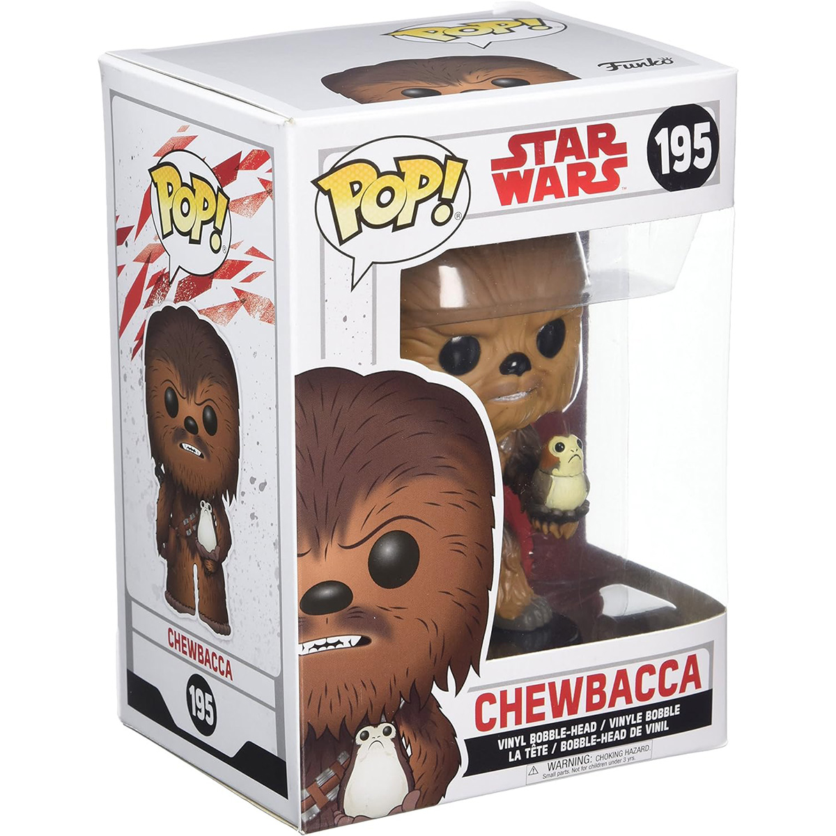 Pudełko Funko Pop! z figurką Chewbaccy i Porga.