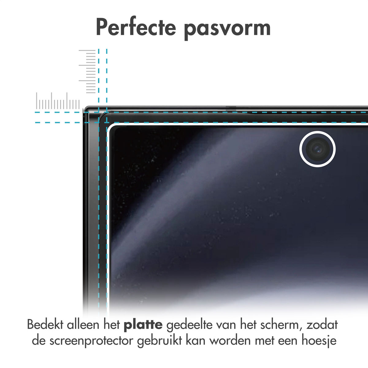 Close-up of a screen protector on a phone. The screen protector covers the flat part.