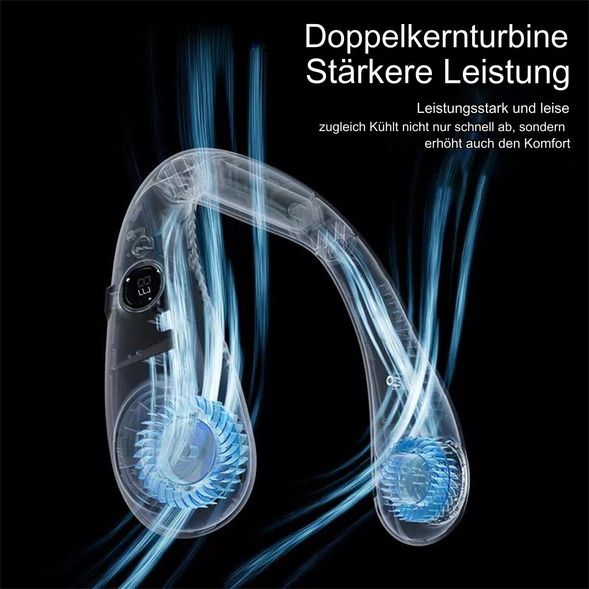 Nackenfächer mit blauen Flügeln. Luftströme werden visualisiert. Der Hintergrund ist dunkel.