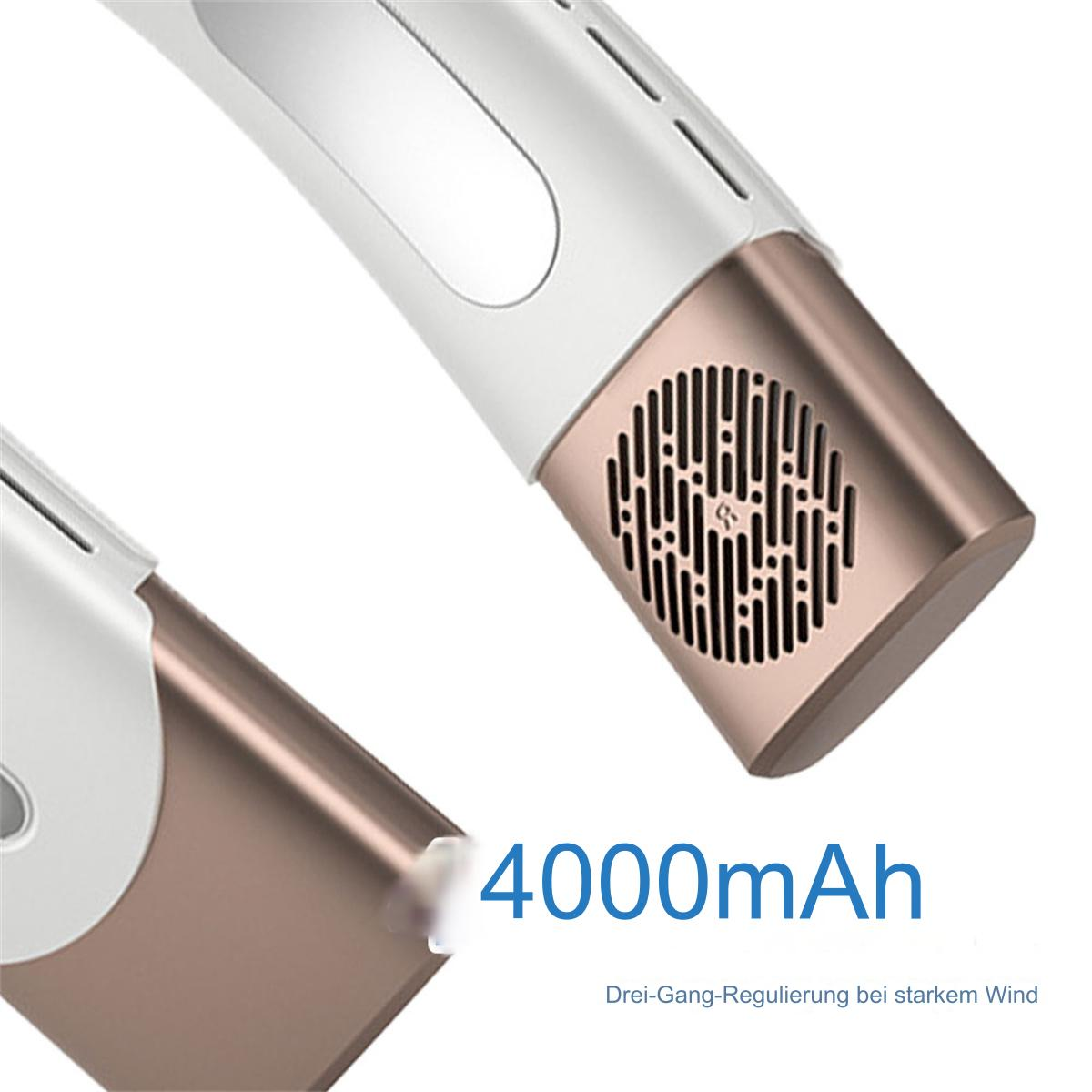 Ein persönlicher Ventilator in Weiß und Roségold, mit 4000mAh Text.