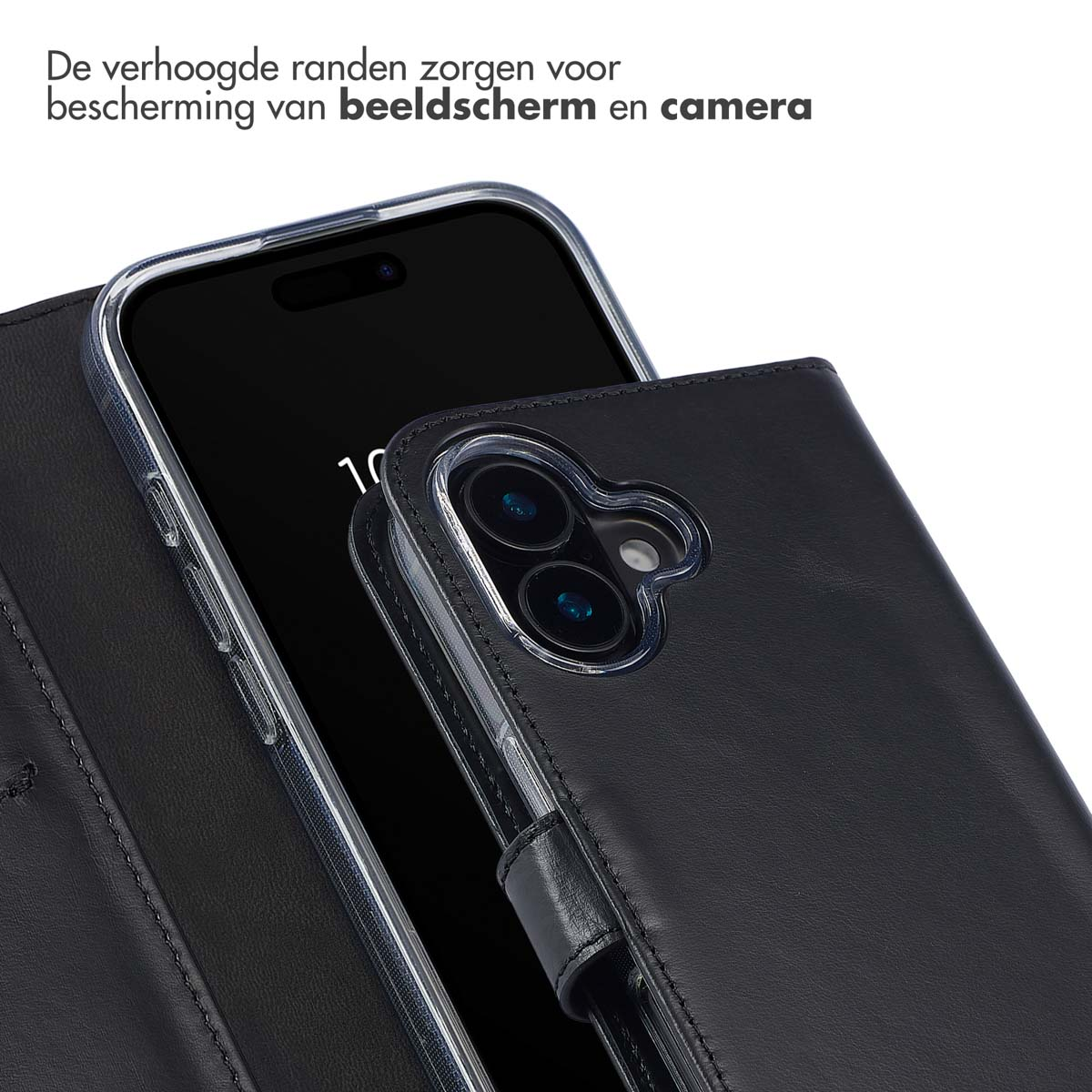 SELENCIA porta carte in vera pelle Cover per Apple iPhone 16, Nero