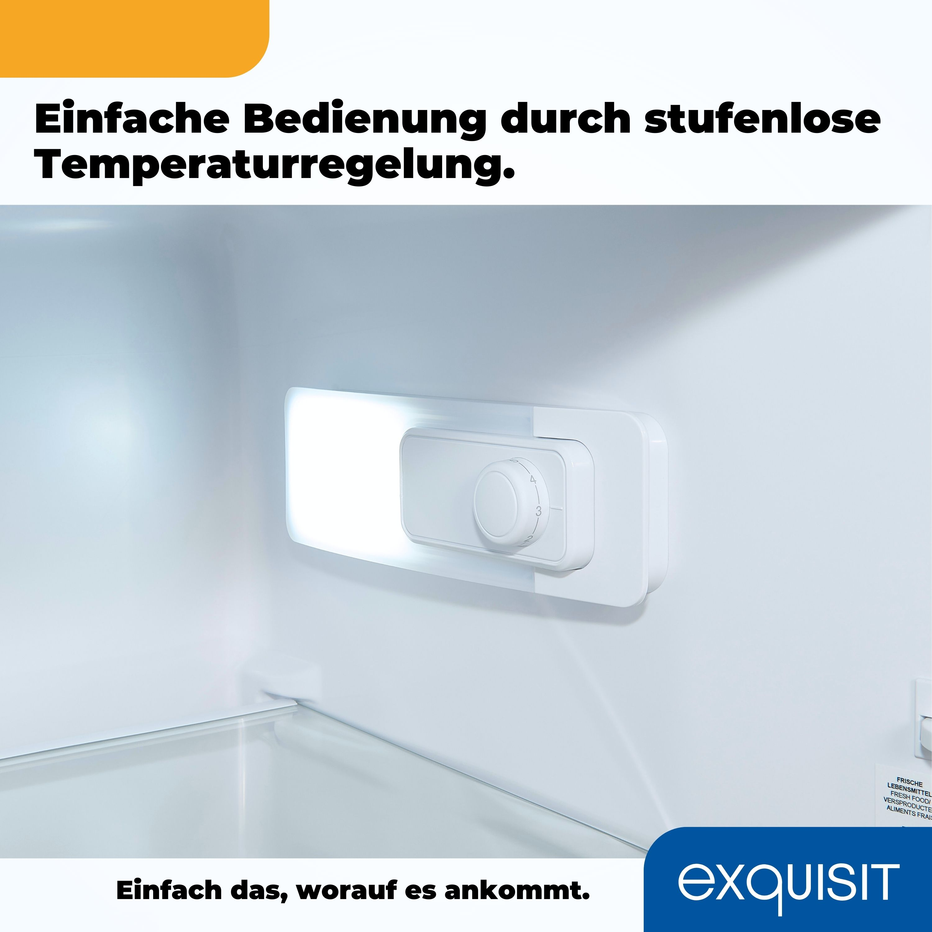 Weißer Kühlschrankinnenraum mit Temperaturregelung.