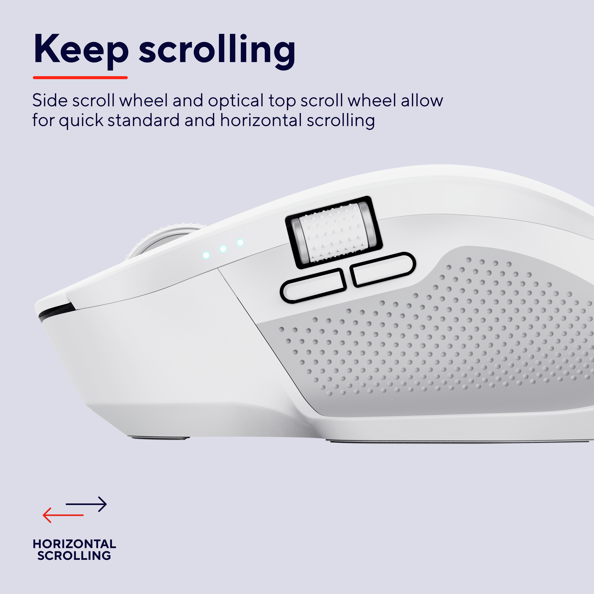 White mouse with scroll wheel. Black details and text. White and grey colors. Isolated.