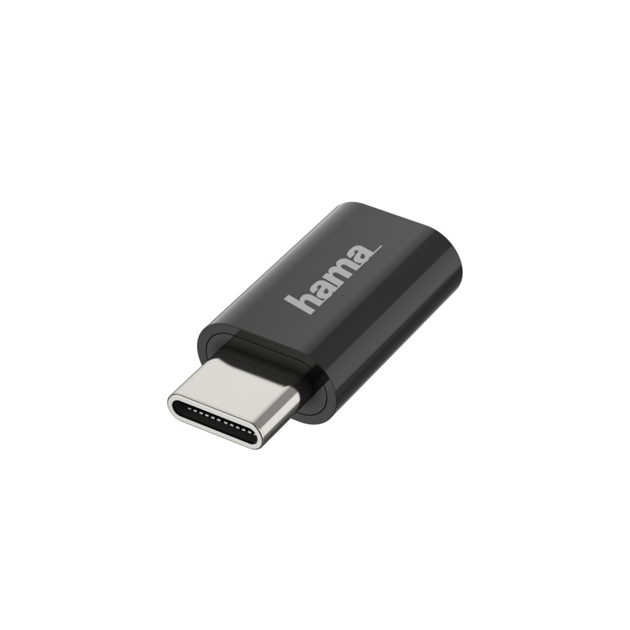 Adattatore USB-C nero con logo Hama. Connettore metallico visibile.