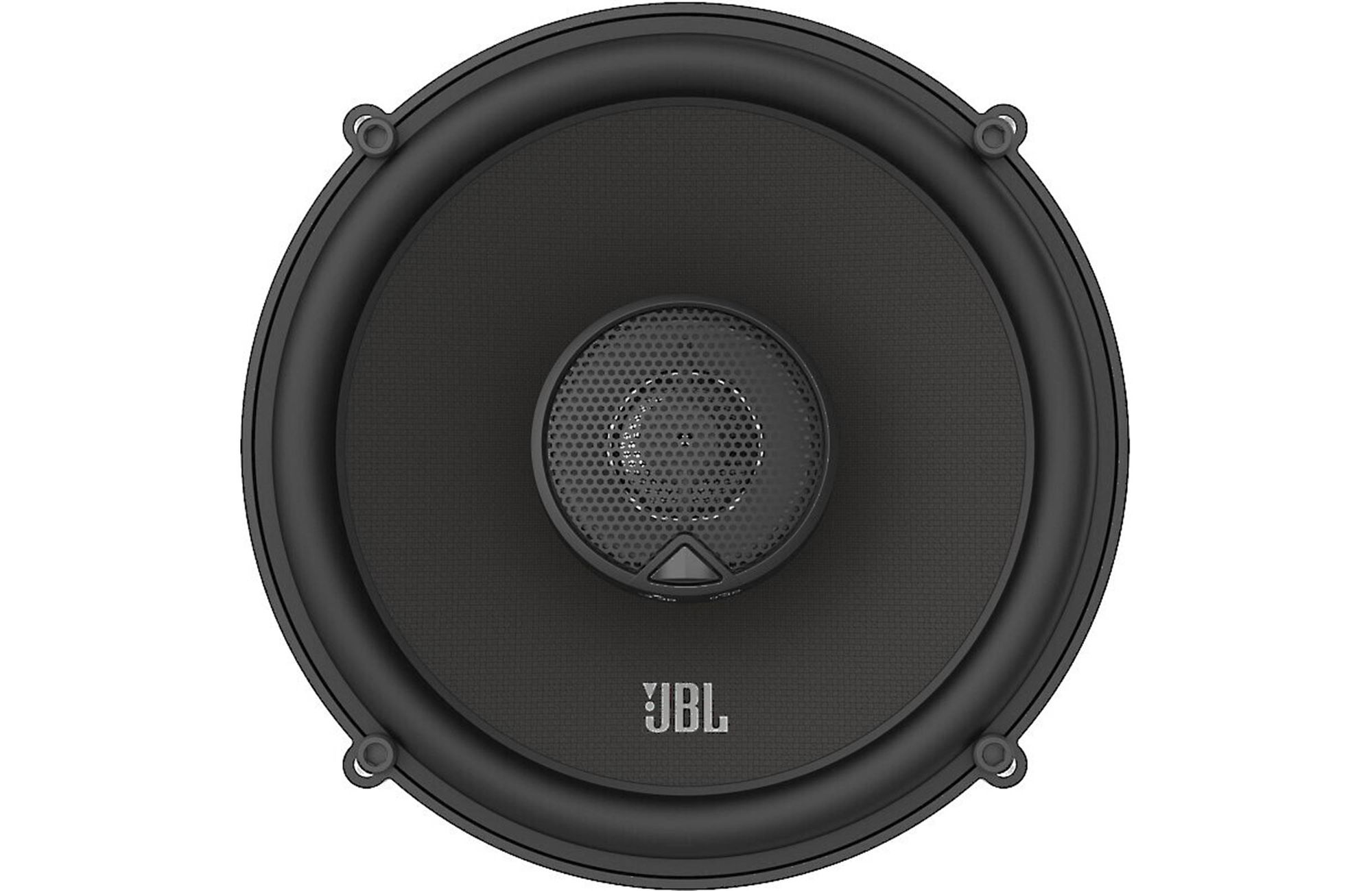 Un haut-parleur JBL noir de forme circulaire. Le haut-parleur a un maillage noir au centre.
