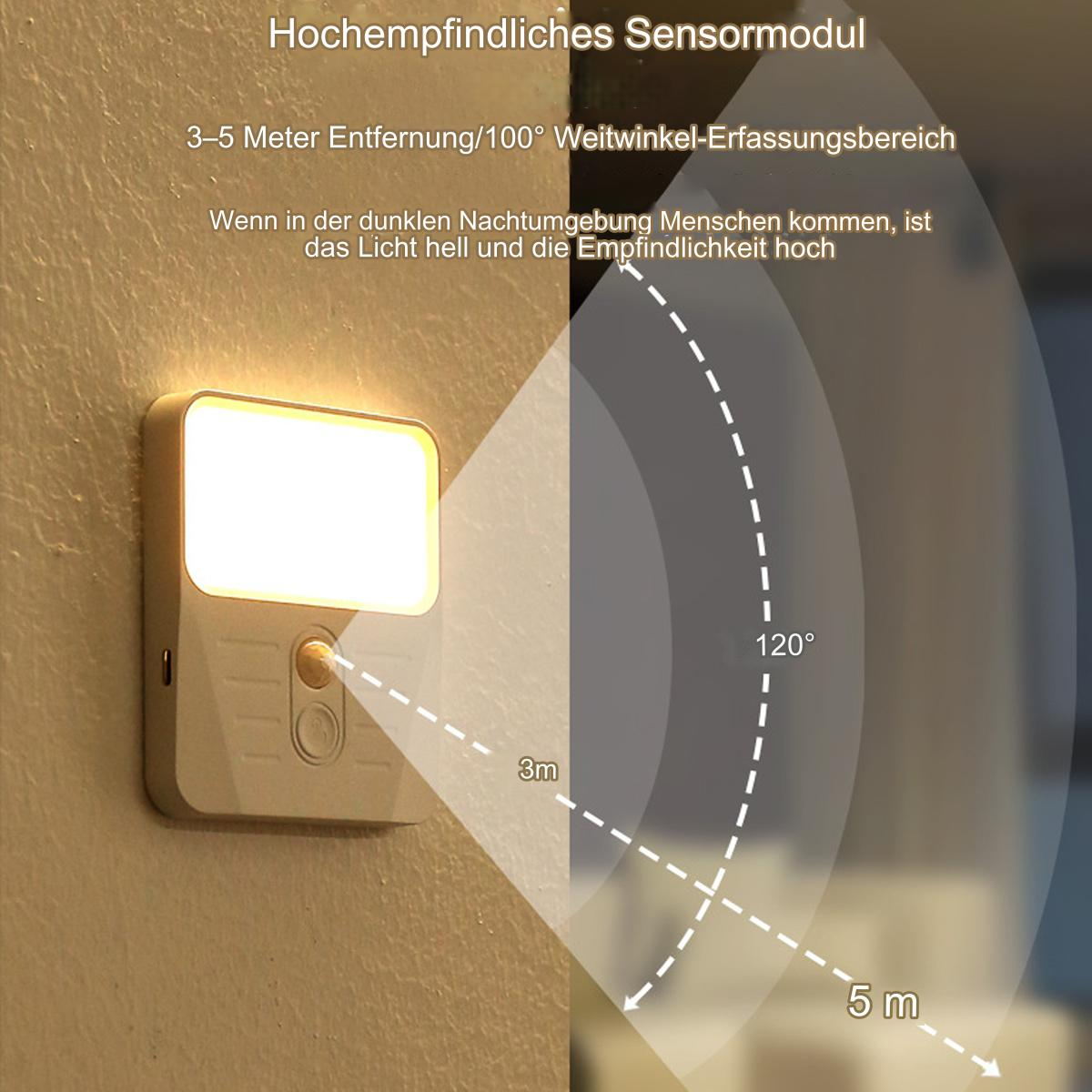 Weißes Bewegungssensorlicht an einer Wand montiert, mit kegelförmig austretendem Licht.