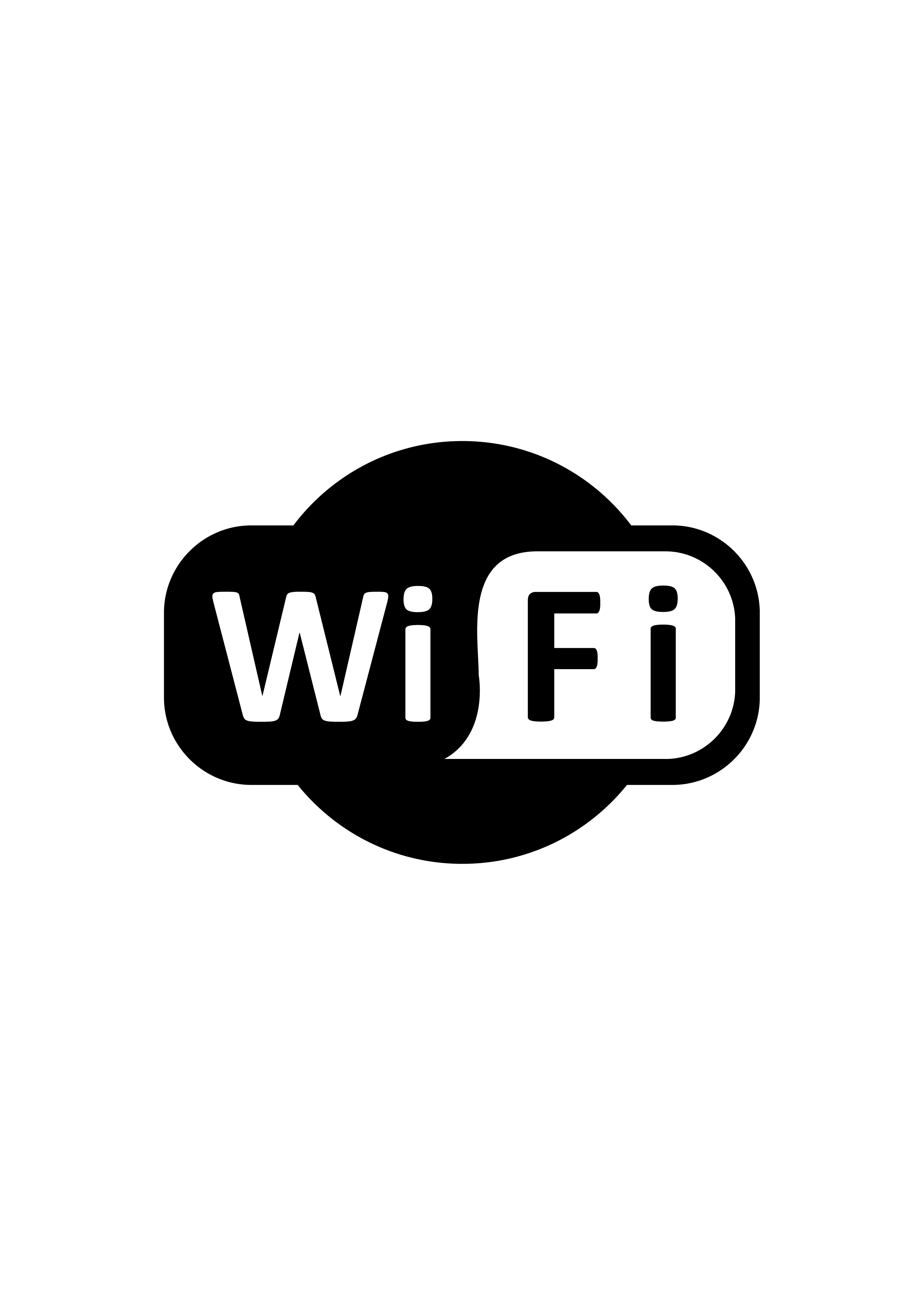WLAN-Symbol, schwarz und weiß, mit dem Wort WLAN darin.