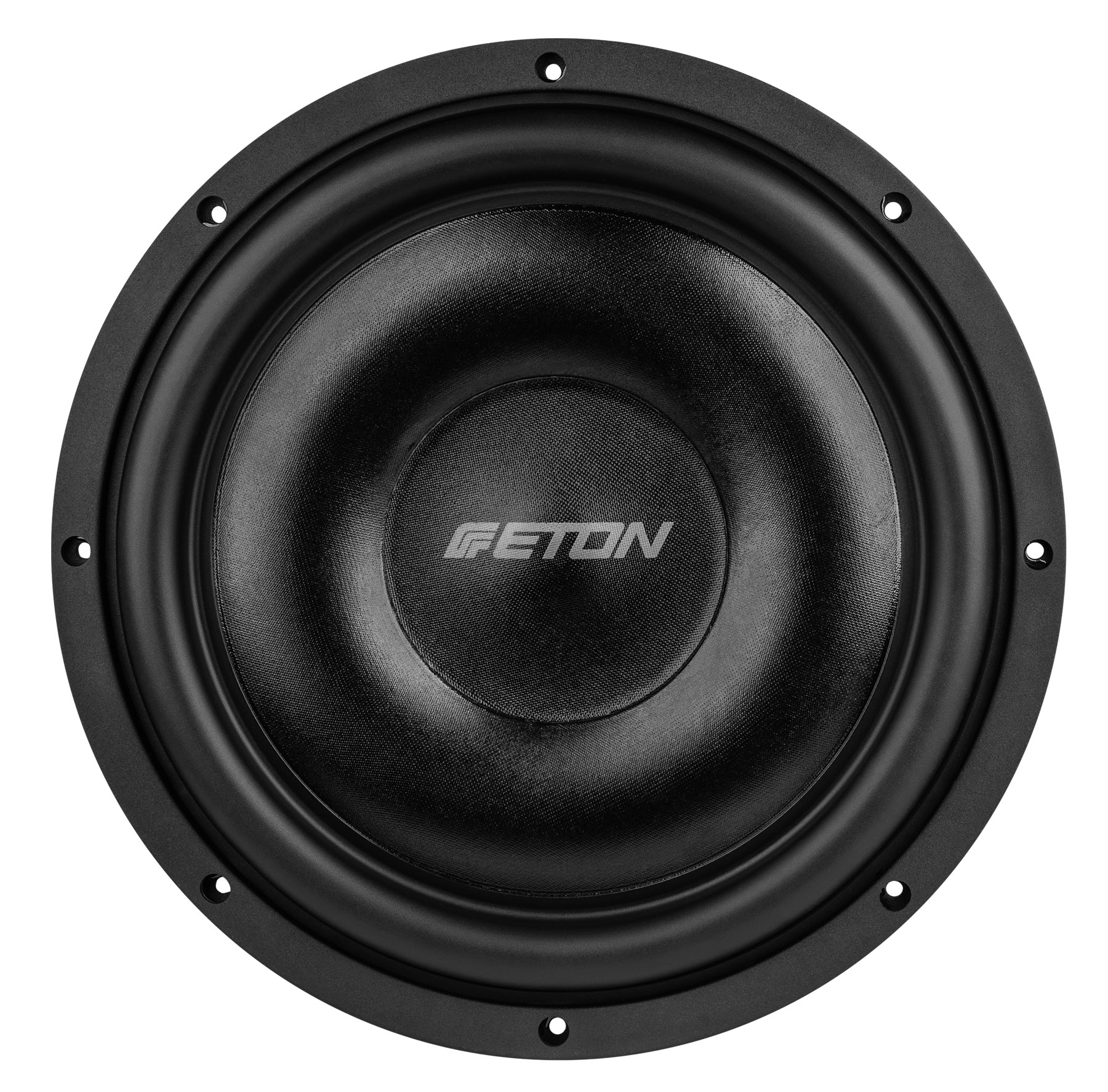 Schwarzer Subwoofer-Lautsprecher mit dem Wort 'GETON' in Silber.