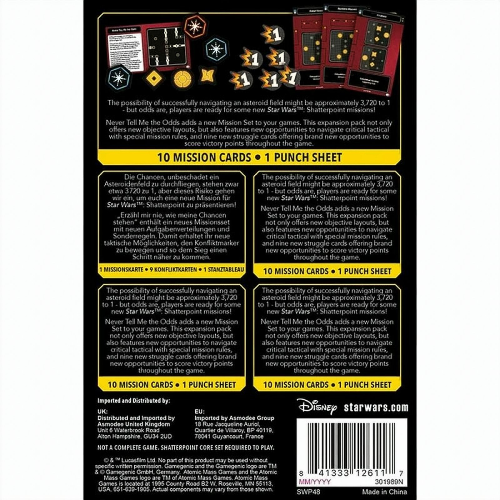 Star Wars Kartenpackung mit Text und Bildern. Ein Stanzbogen ist enthalten. Disney-Logo vorhanden.