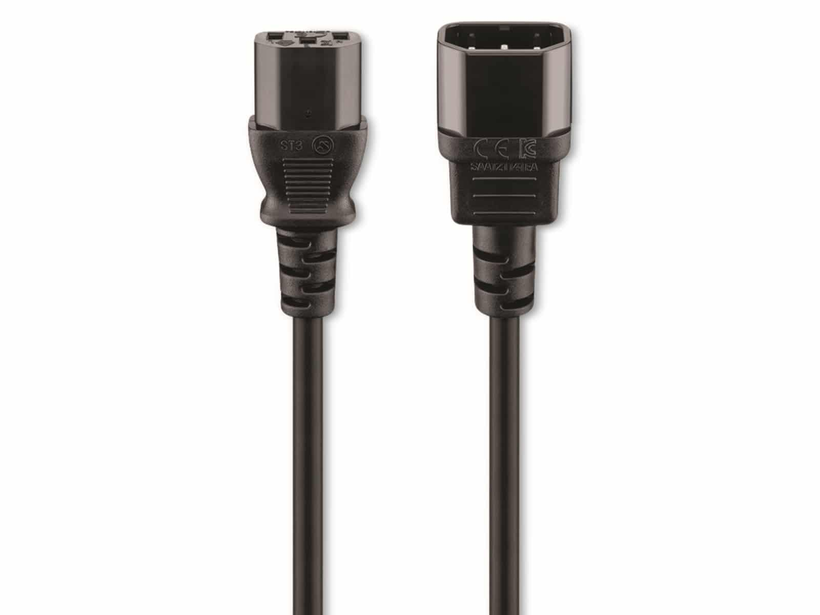 Un cable de alimentación negro con conectores C13 e IEC 60320.