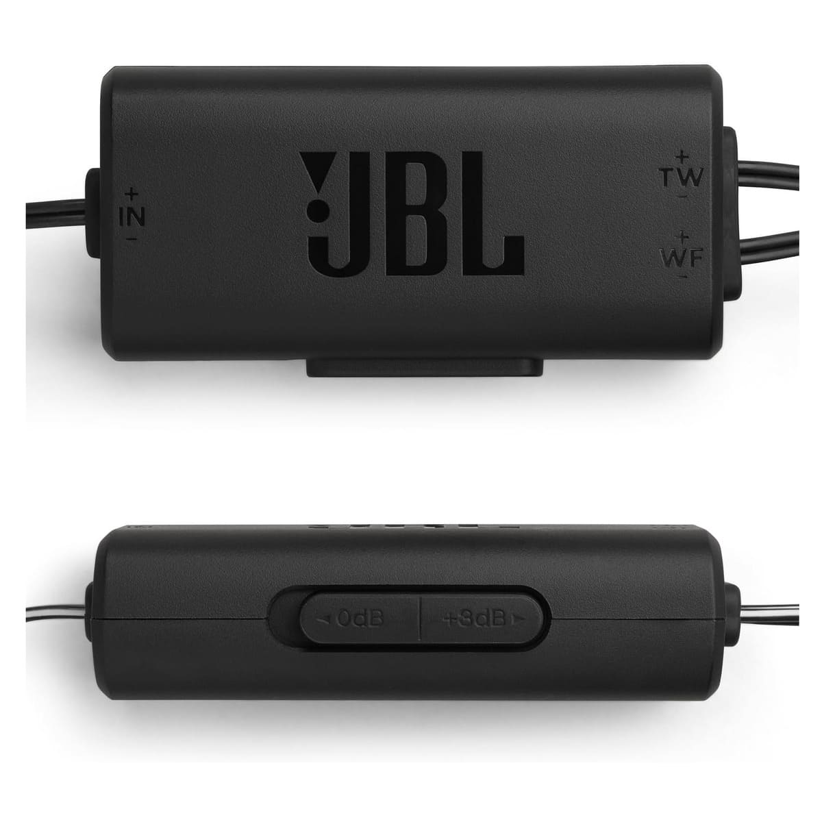 Filtre audio noir avec logo JBL et divers ports d'entrée/sortie.