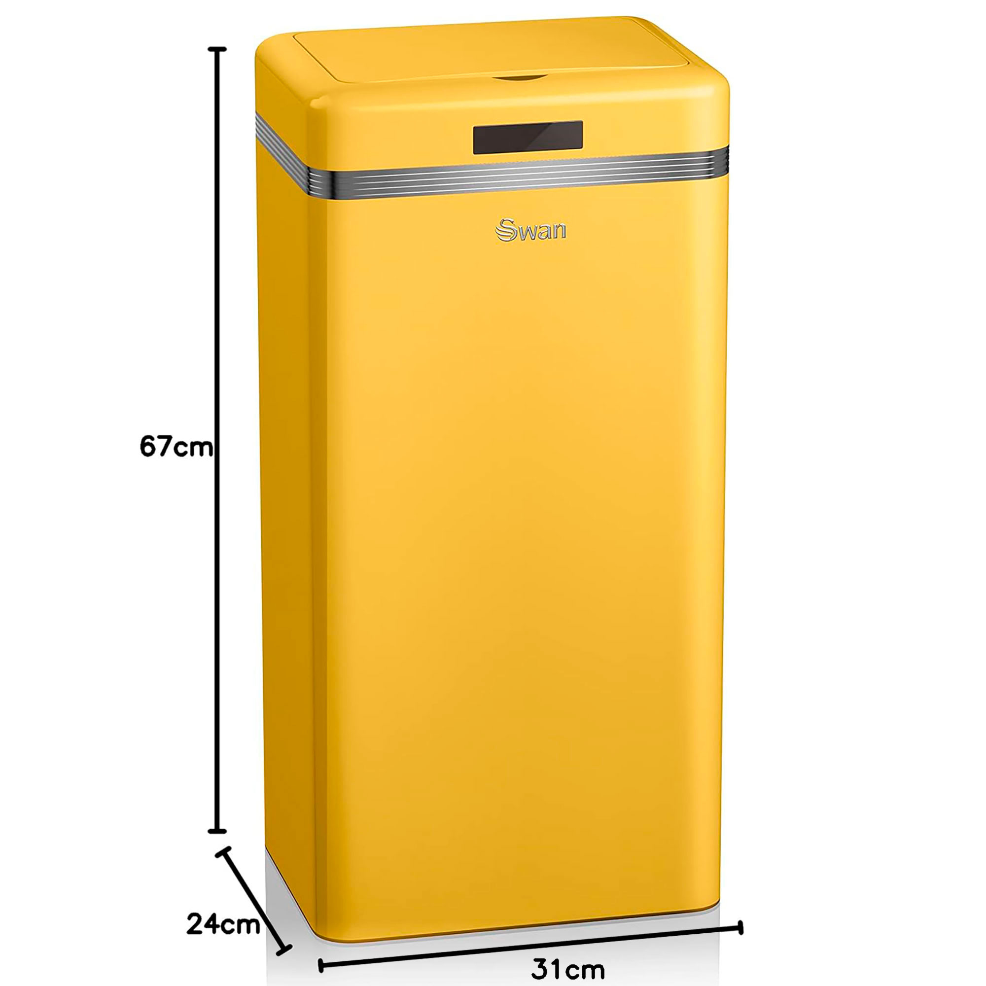 Cubo de basura Swan amarillo. Dimensiones: 67 cm alto, 24 cm ancho, 31 cm profundo.
