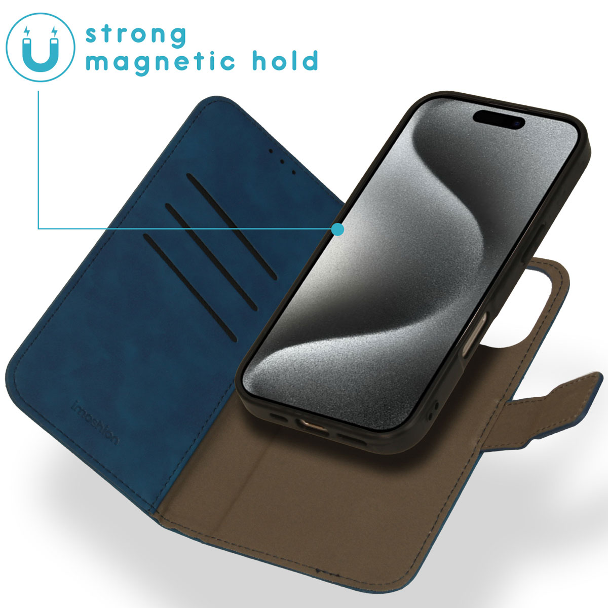 IMOSHION rimovibile 2 in 1 Luxury Book Cover per Apple iPhone 16 Pro Max, Blu