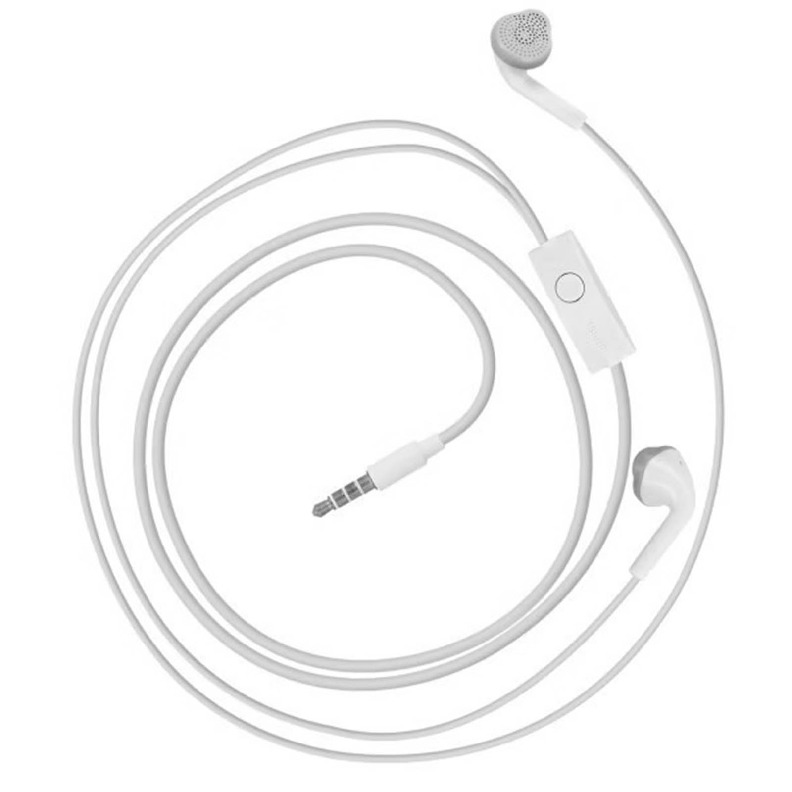 Auricolari bianchi con un telecomando e un connettore.