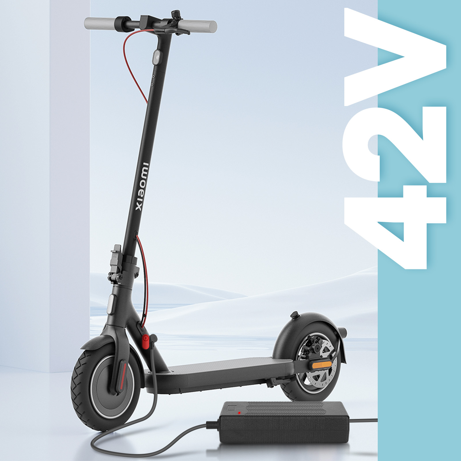 Scooter Xiaomi nero con caricabatterie.