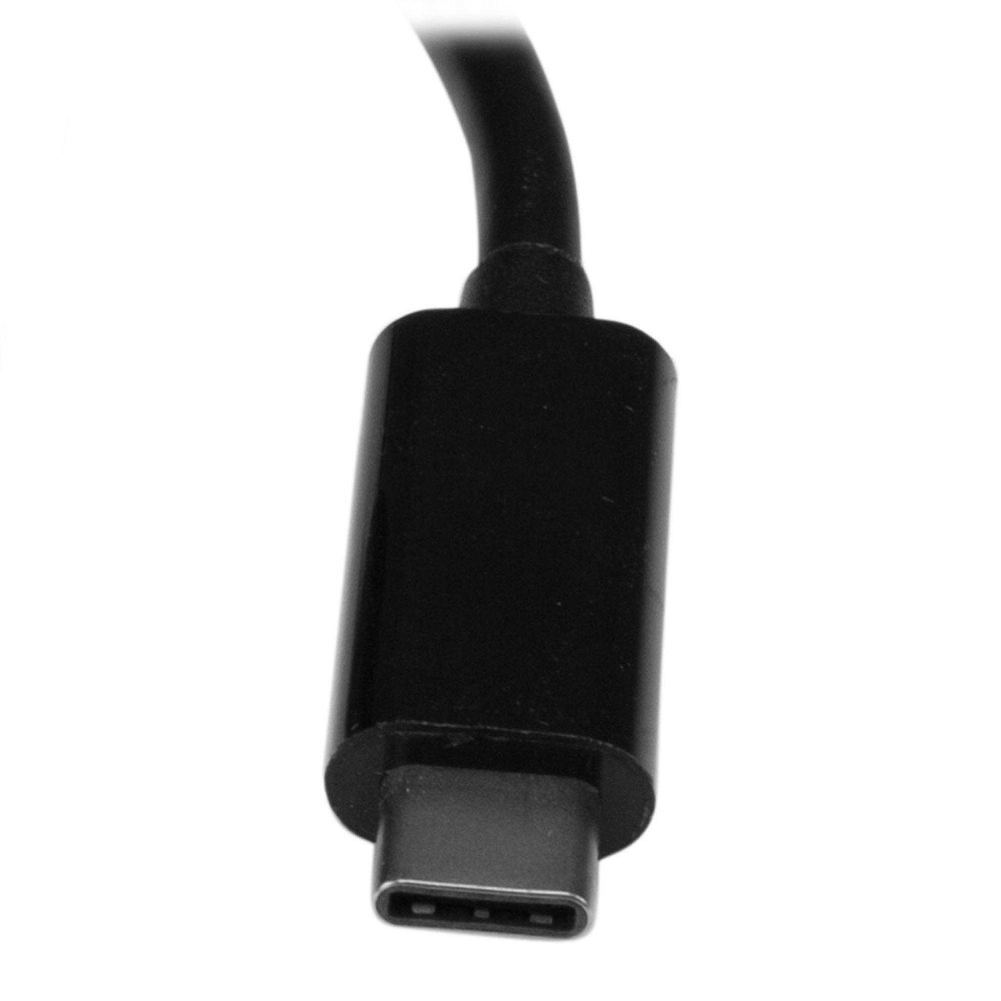 Primer plano de un conector USB-C negro.