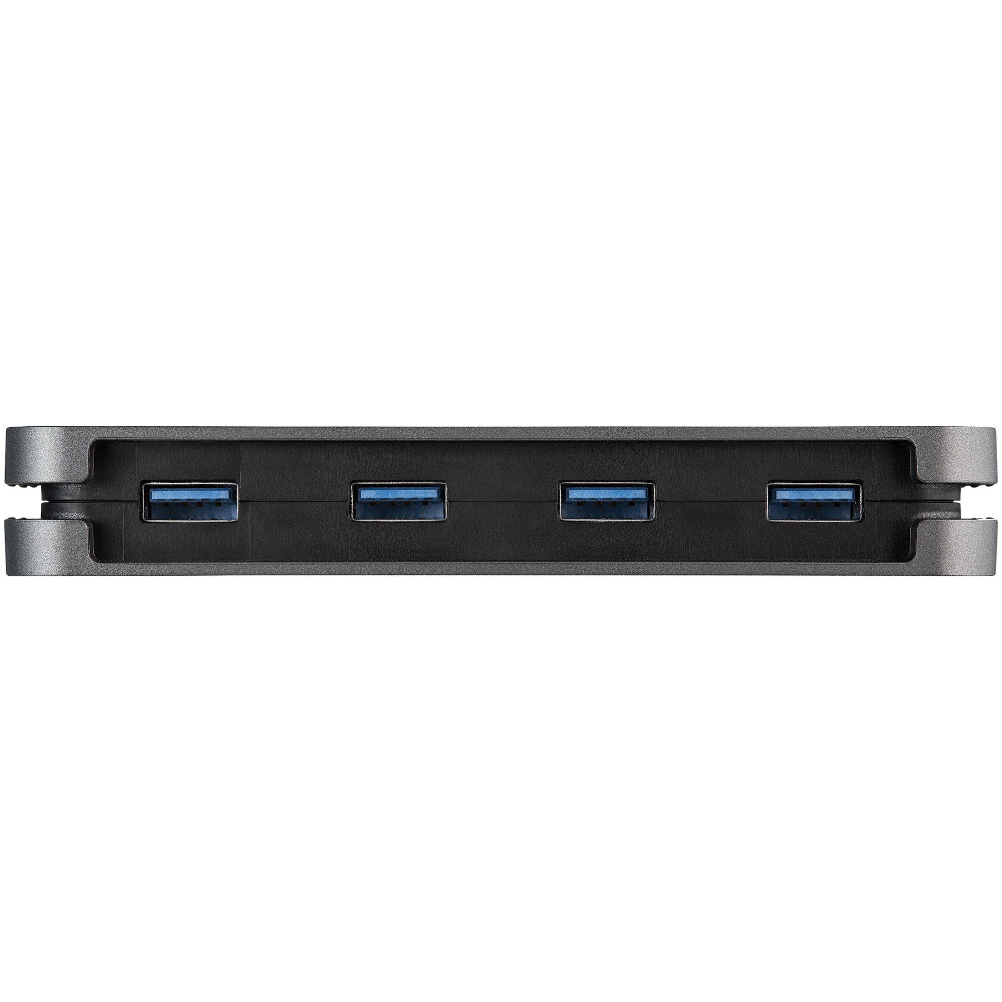 Un concentrador USB gris con cuatro puertos USB.