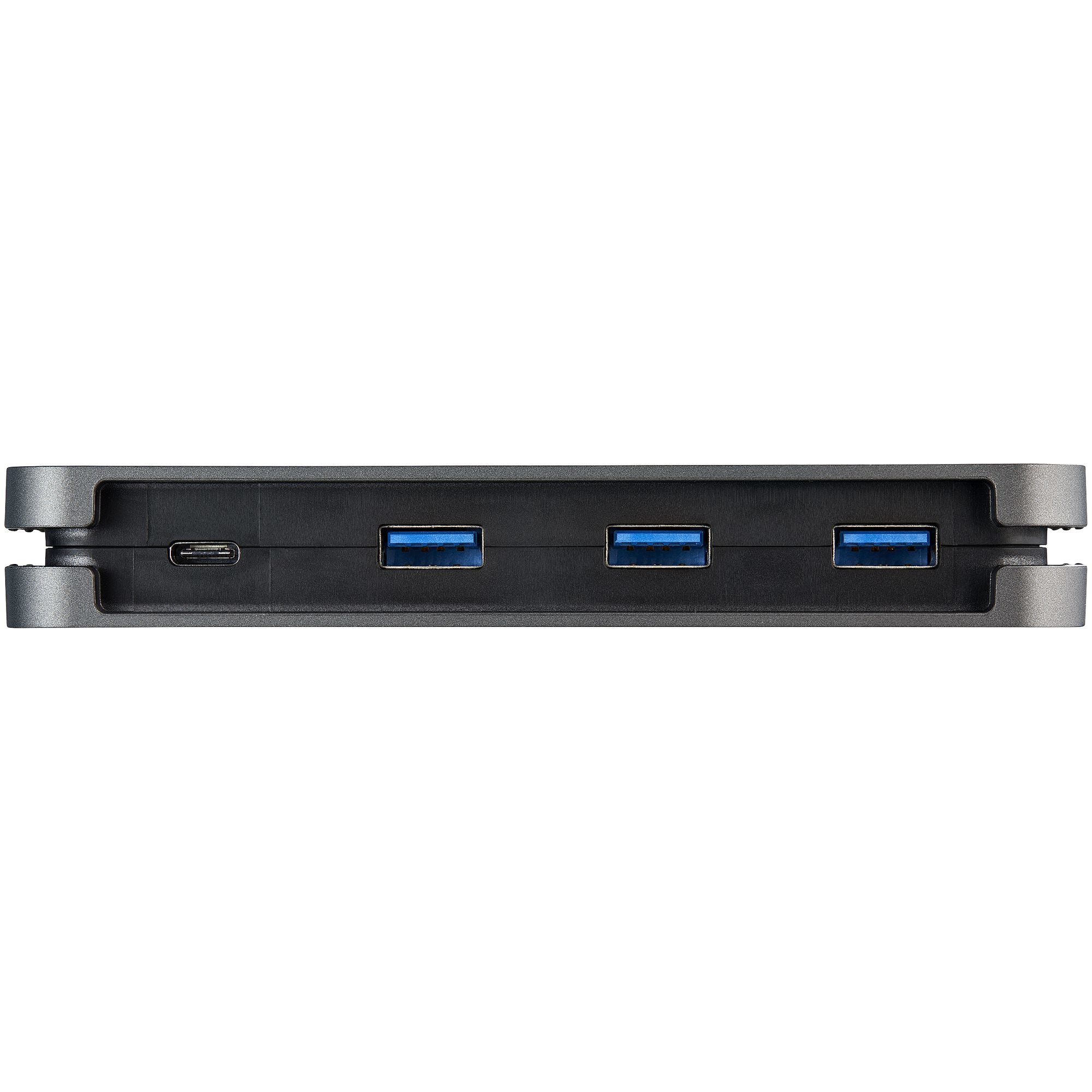 Concentrador USB negro y gris con múltiples puertos.