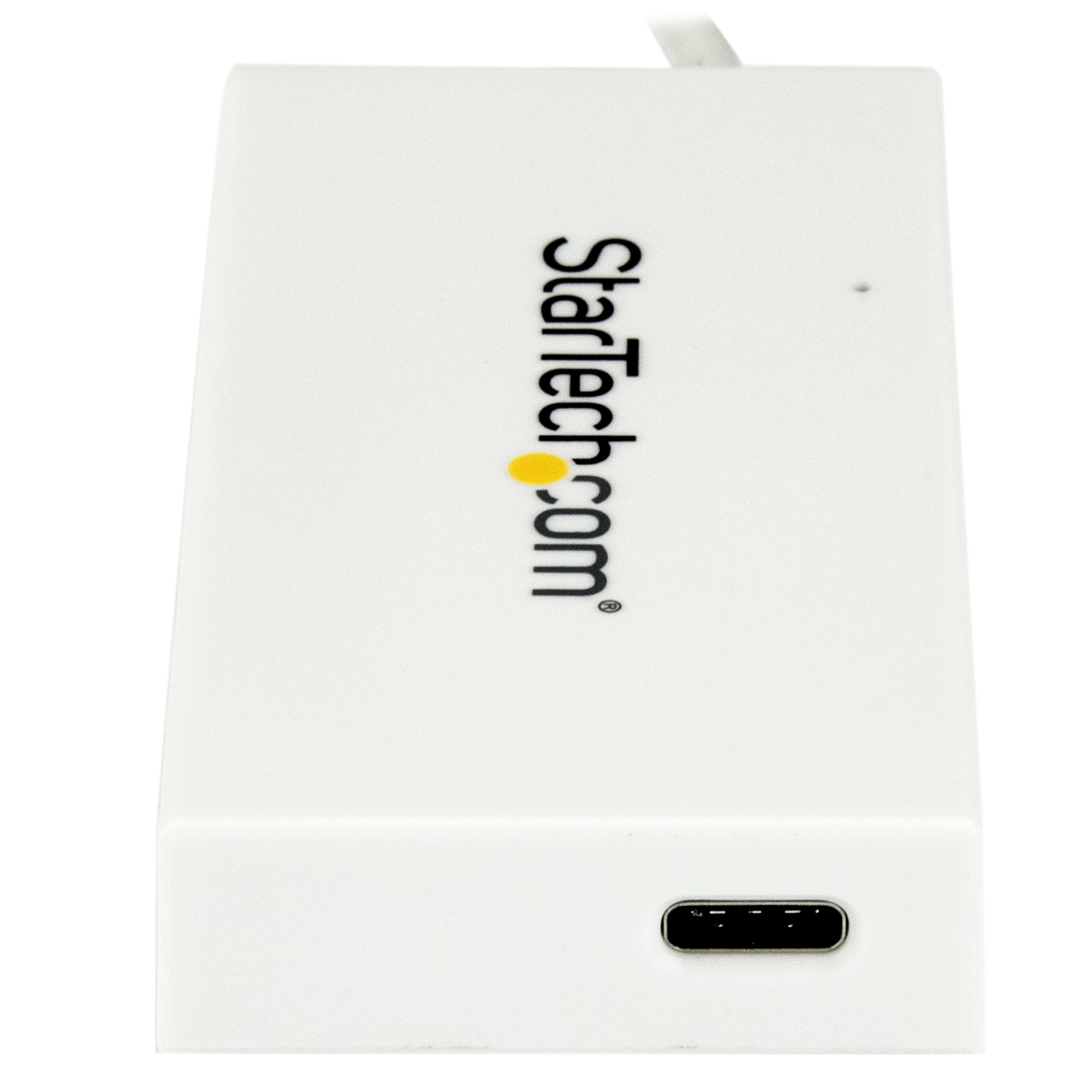Ein weißes Startech.com USB-Ladegerät mit Logo und USB-C-Anschluss.