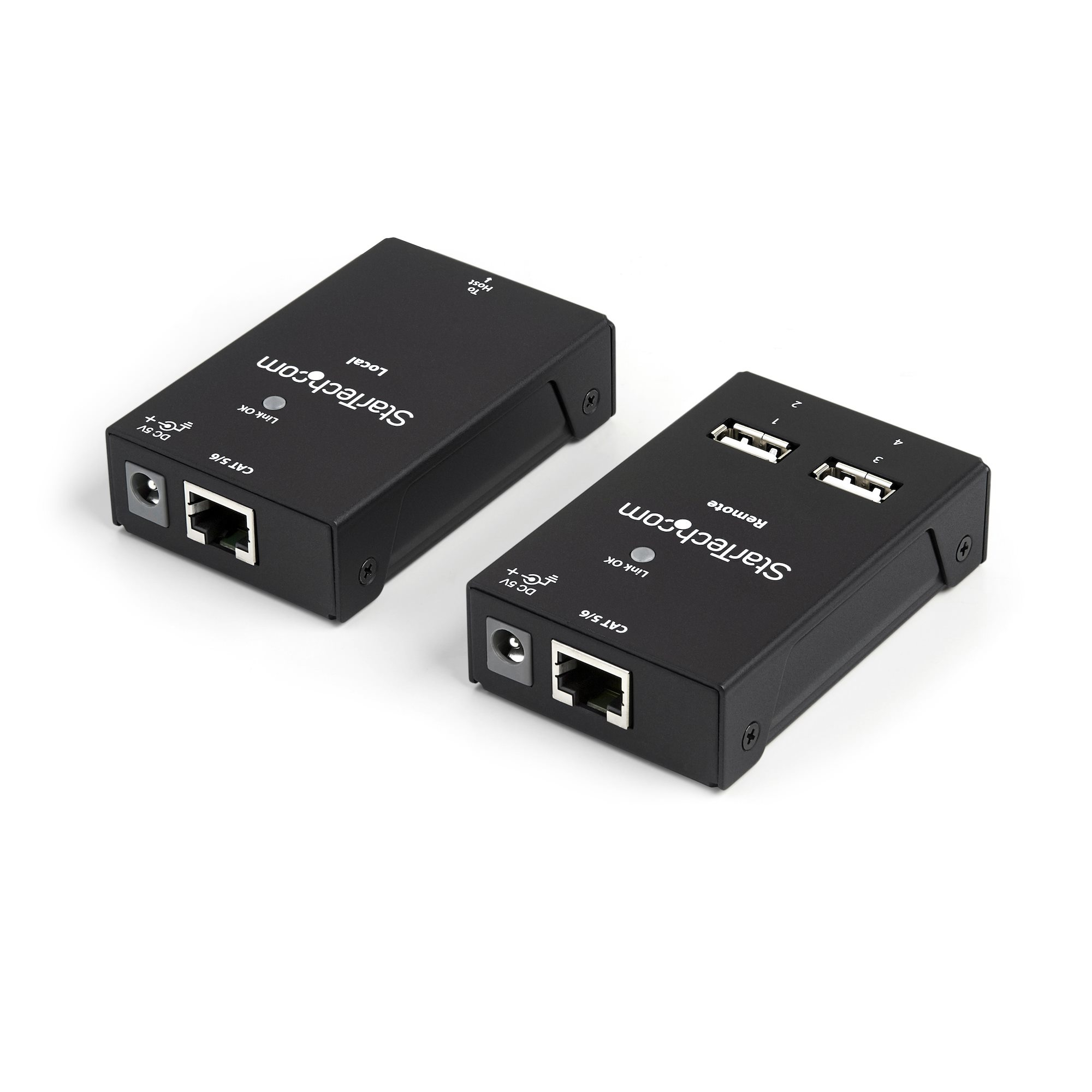 Dos extensores USB StarTech.com negros sobre fondo blanco.
