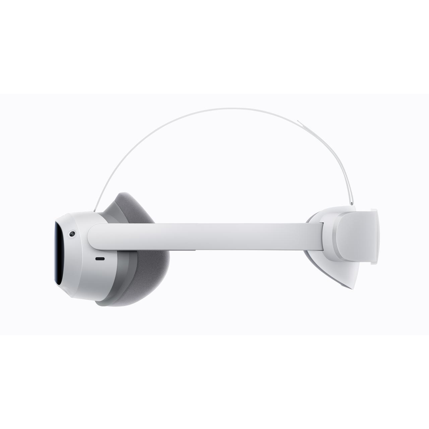 Auriculares VR blancos. Vista lateral. Cojín gris.