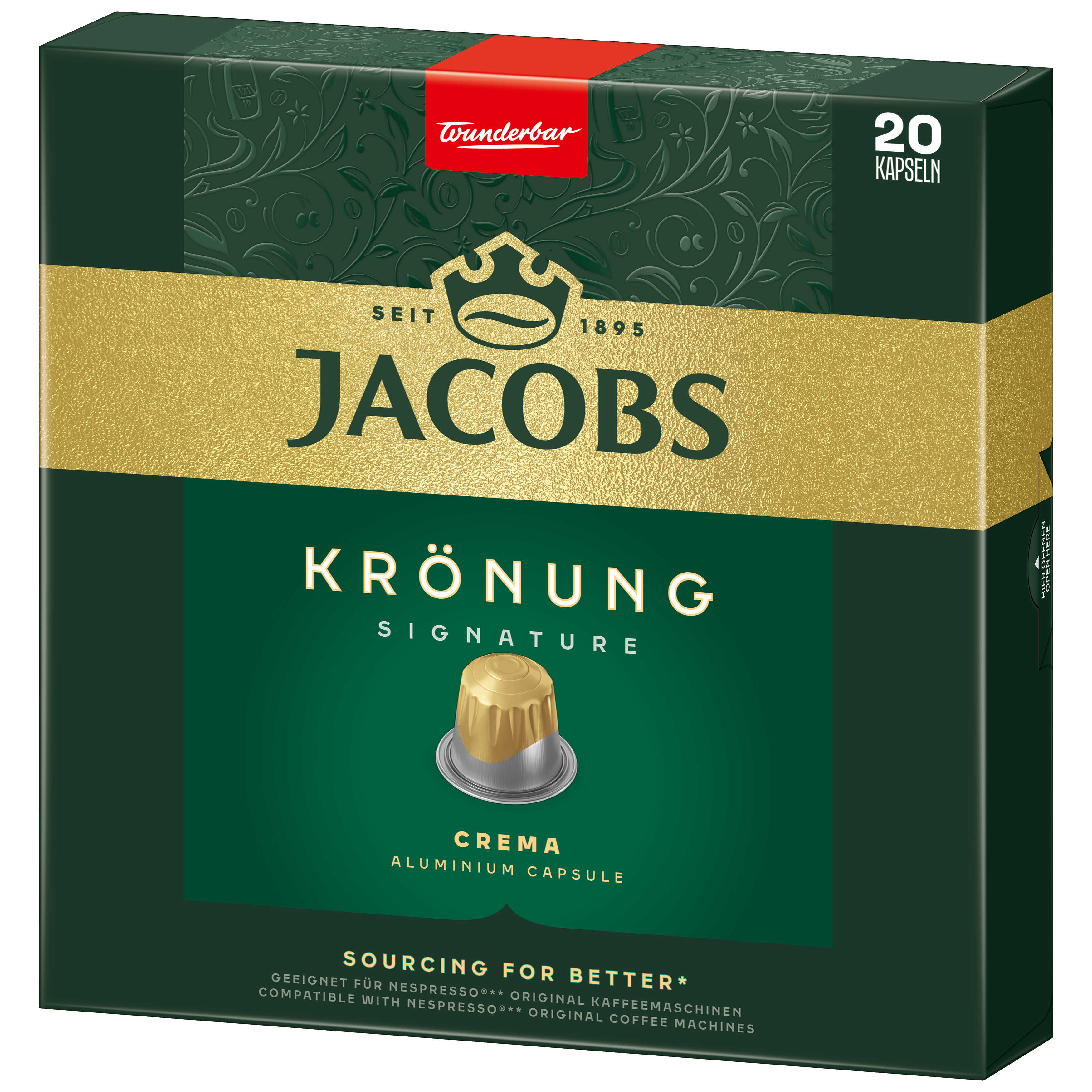 Kaffeekapselbox mit goldenem Design.