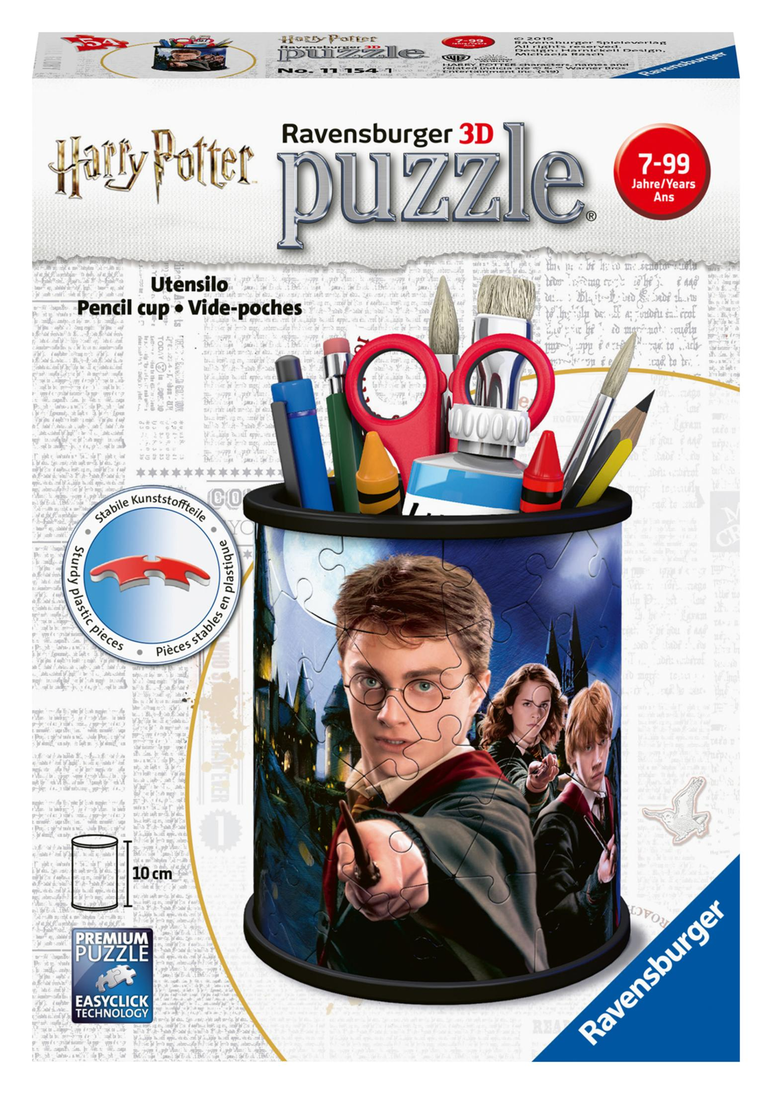 Pojemnik na ołówki z puzzlami Harry Potter. Pojemnik z postaciami Harry'ego Pottera. Akcesoria w środku.