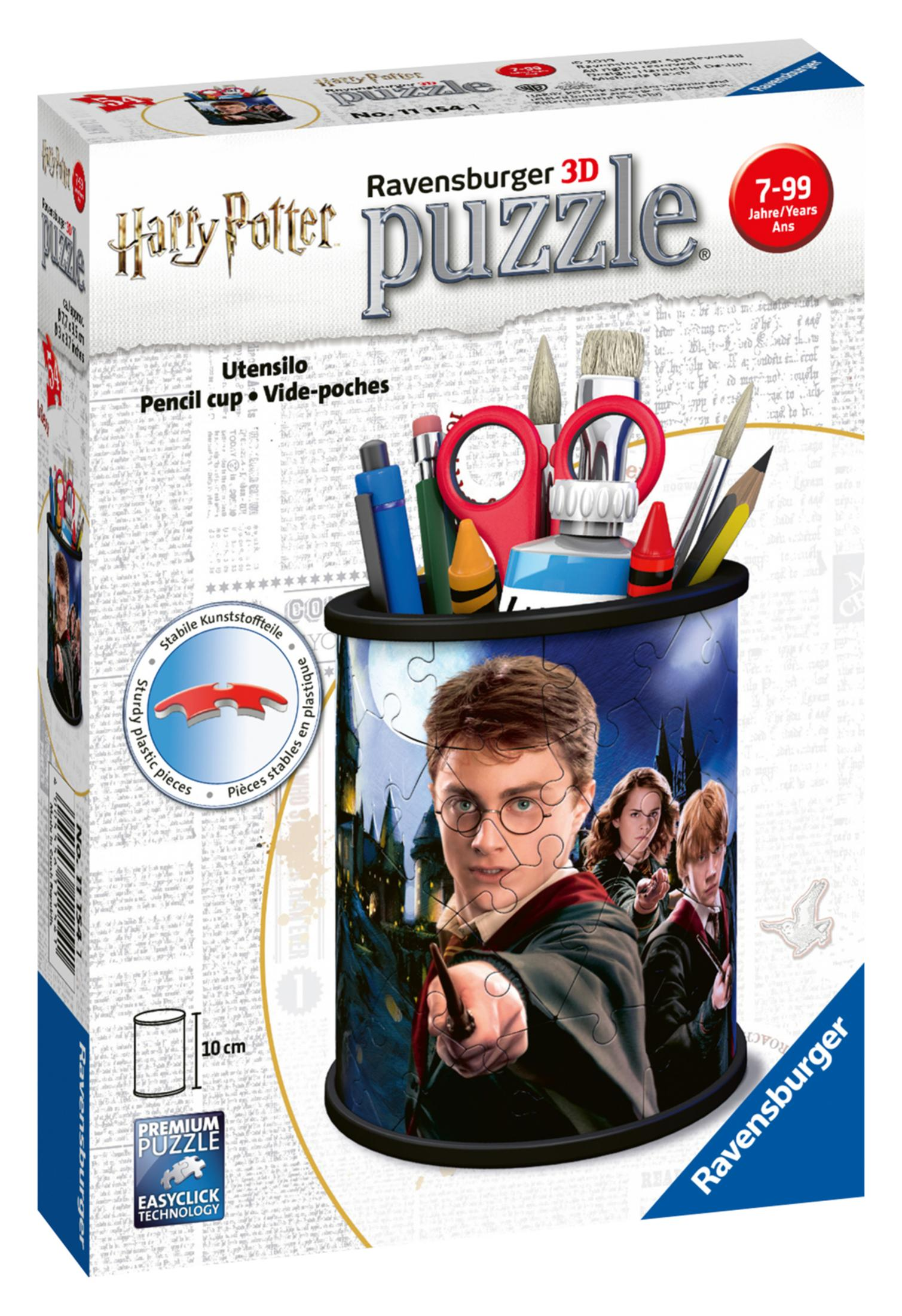 Pudełko z puzzlami 3D Harry Potter z uchwytem na ołówki i postaciami.